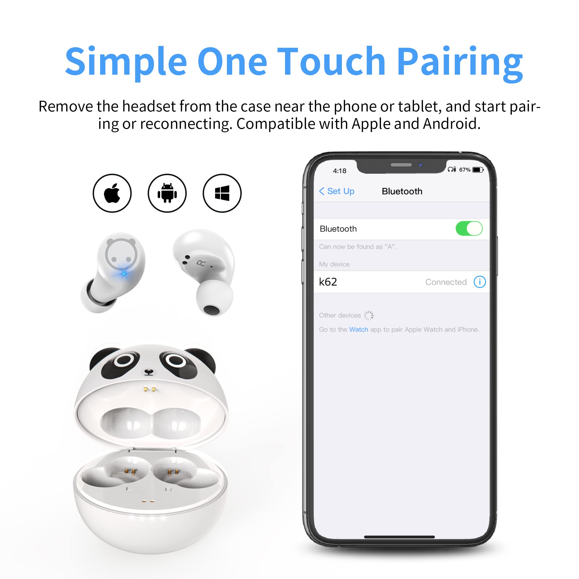 AMAFACE Kids Wireless Earbuds Bluetooth 5.3 - Cute Panda Design in-Ear Headphones with Dual Mic, HiFi Stereo Sound, Lightweight for Children, Portable Charging Case - Perfect for School, Travel & Playtime