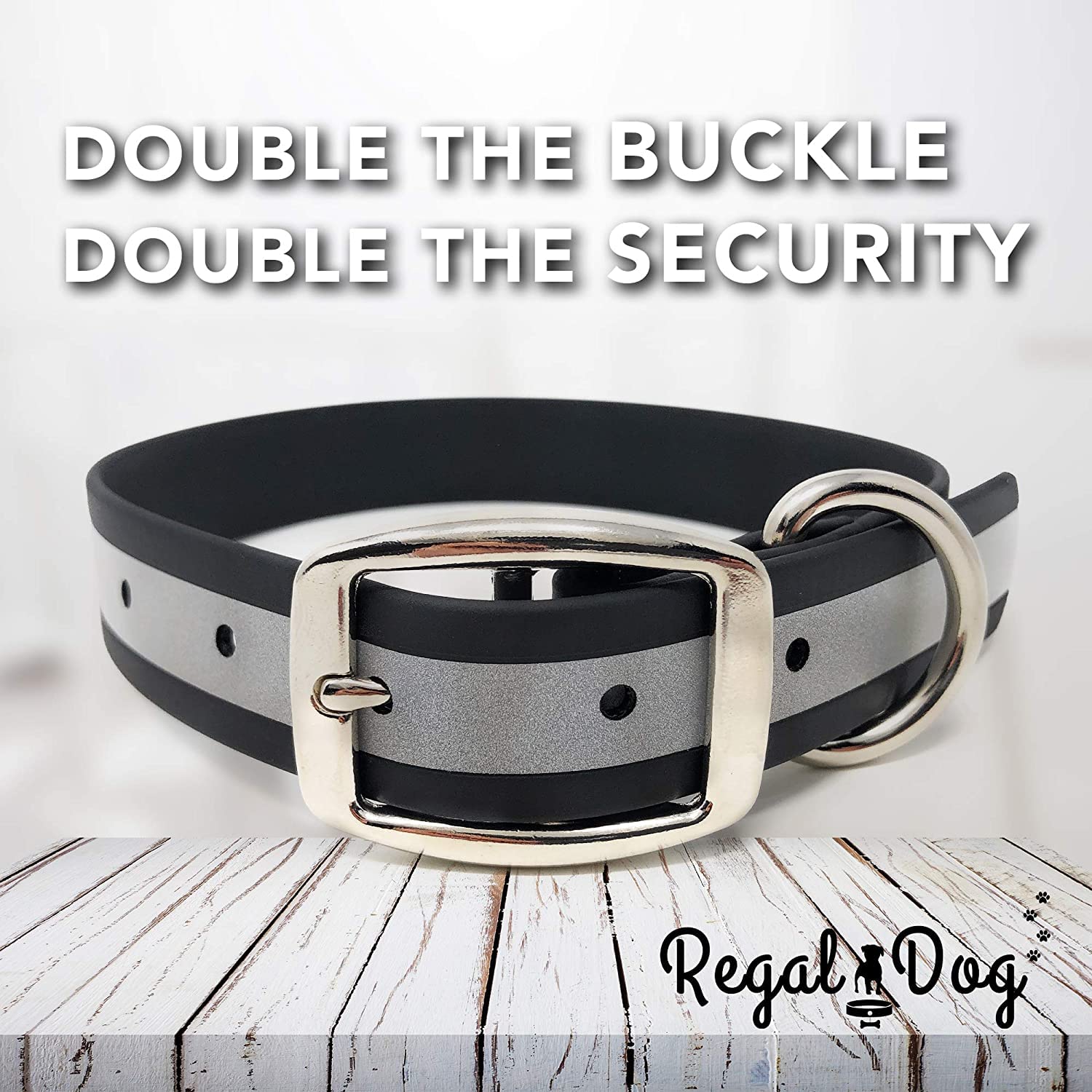 Regal Dog Products Small Black Reflective Dog Collar and Leash Set - Waterproof Biothane Pet Collar with Heavy Duty Double Buckle, D-Ring & 5ft Lead for Small Dogs | Perfect for Night Walks, Training & Outdoor Adventures