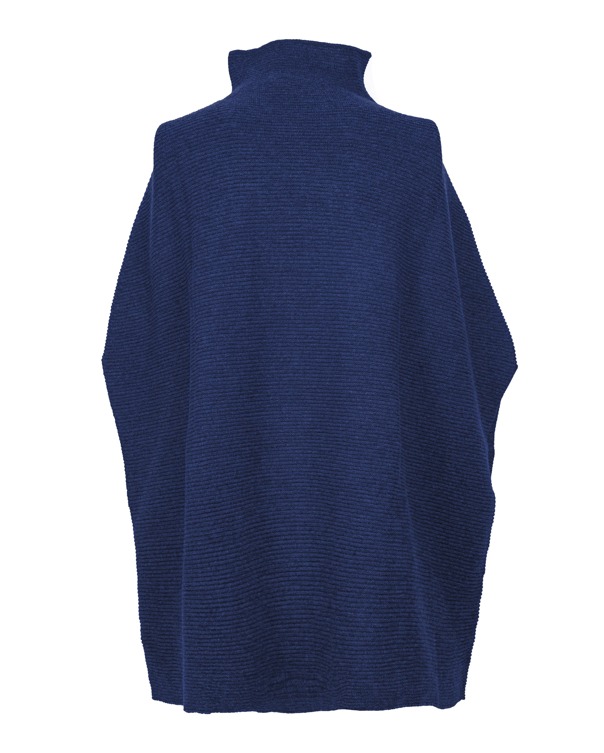 Luxury Women's Pure Cashmere Funnel Neck Poncho - Soft Melange Blue Winter Shawl Wrap for Office, Travel & Casual Outfits