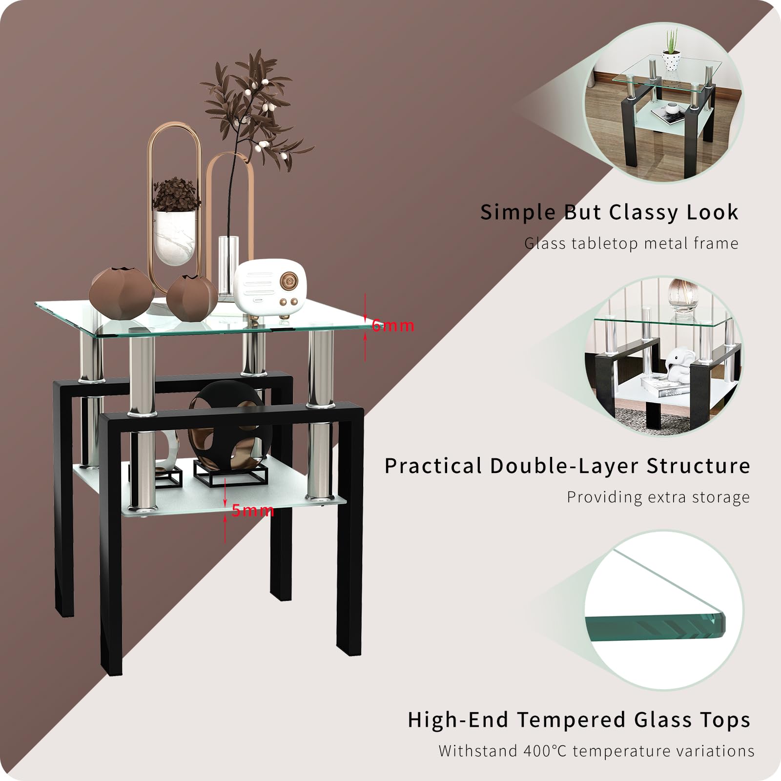3-Piece Glass Coffee Table Set - Modern Black Living Room Table with Metal Frame (Black) - Perfect for Small Spaces, Apartments & Cozy Home Decor