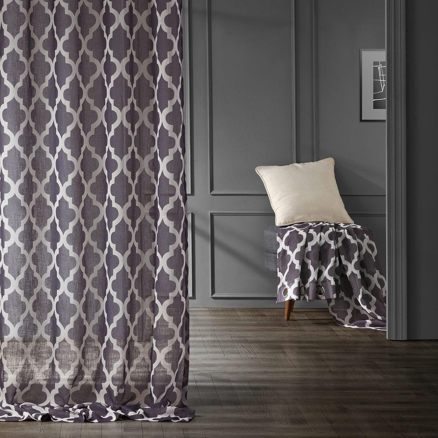 Birmingham Mulberry Geometric Grommet Printed Sheer Curtains - Elegant Window Treatments for Living Room, Bedroom & Home Decor