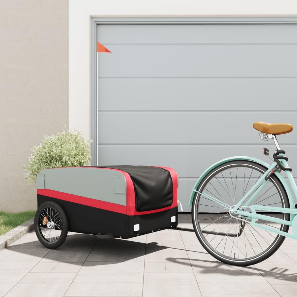 SKM Heavy-Duty Bike Trailer - 45kg Capacity, 14kg Weight - Black & Red Steel Cargo Carrier for Cycling & Outdoor Adventures (Model 4048) | Perfect for Groceries, Camping Gear & Kids Transport
