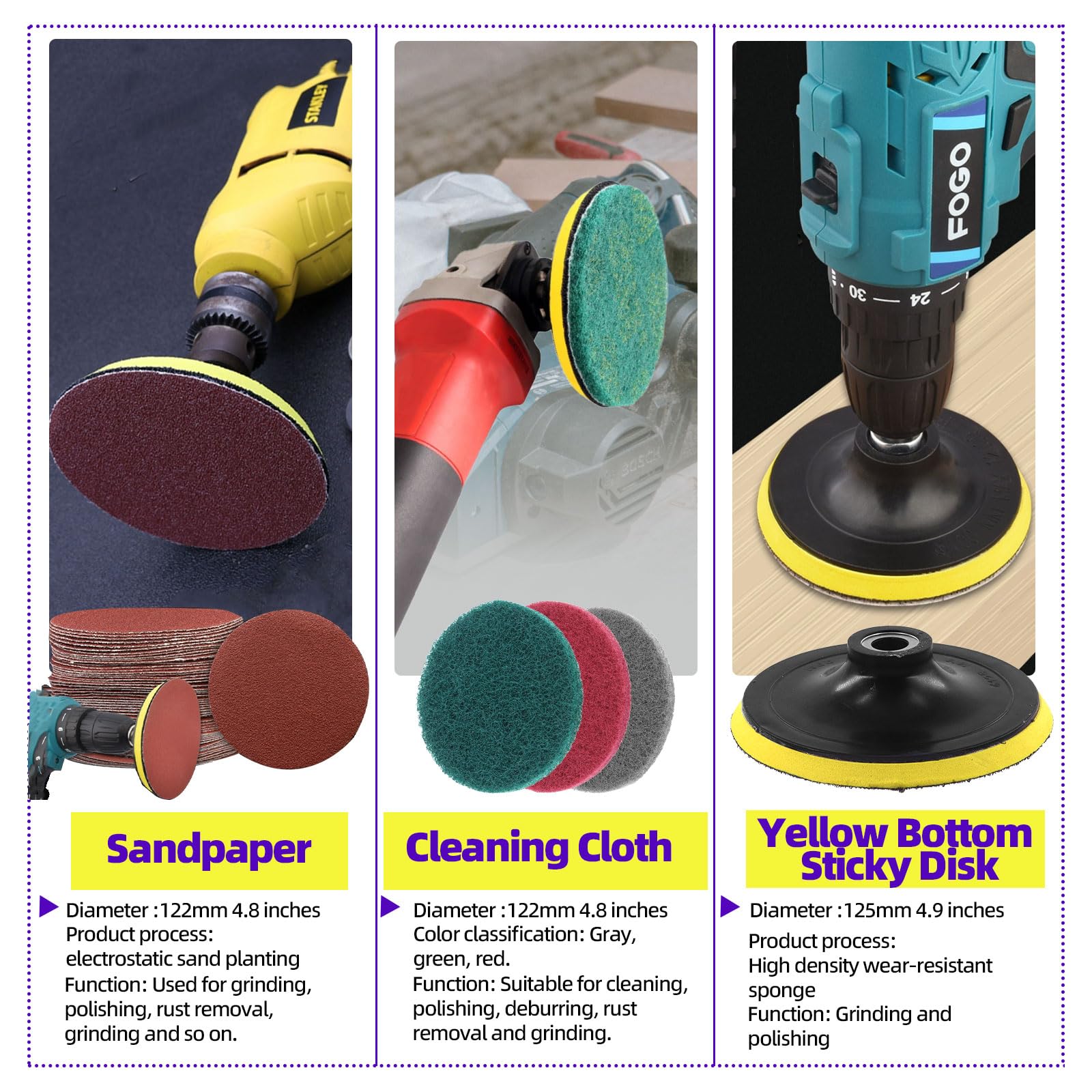 Swpeet 5 Inch Hook and Loop Sanding Discs Kit - 80 100 120 180 240 400 Grit Sandpaper Pads with 1/4 Inch Shank Backing Pad for Drill, Grinder & Rotary Tools - Perfect for Woodworking, Metal Polishing & DIY Home Projects
