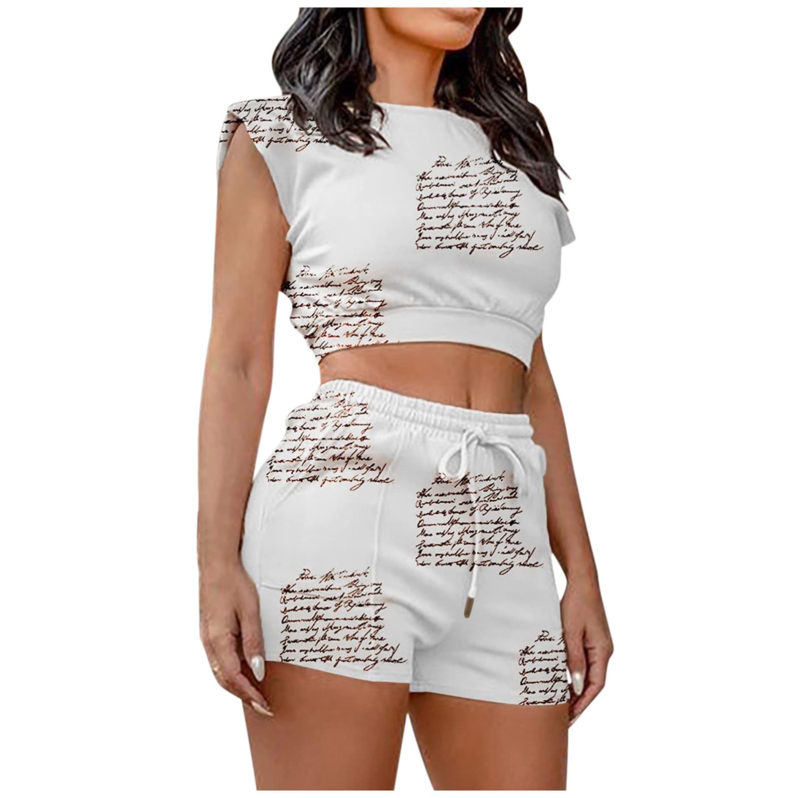 Women's Casual Sleeveless Two-Piece Vest Suit Set - Printed Lounge Wear for Summer, White XL | Perfect for Beach Cover-Up, Vacation Outfits & Street Style Fashion