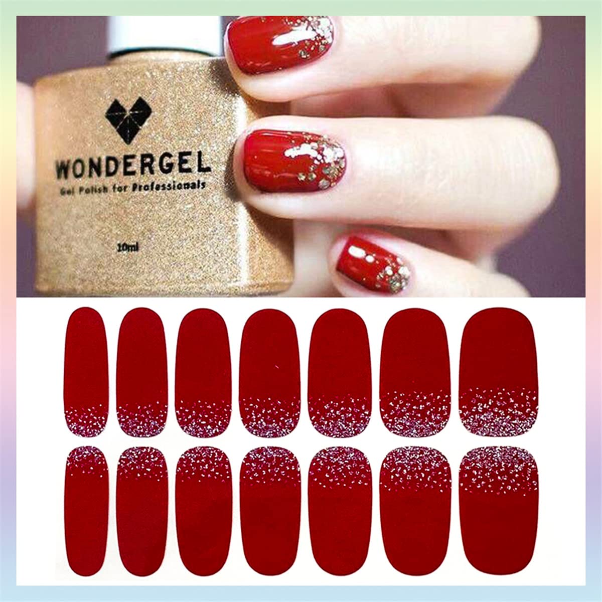 JERCLITY 24 Sheets Red Solid Color Nail Polish Strips - Self-Adhesive Nail Wraps for Women & Girls | DIY Nail Art Decals with Nail File | Perfect for Parties, Weddings & Everyday Manicures