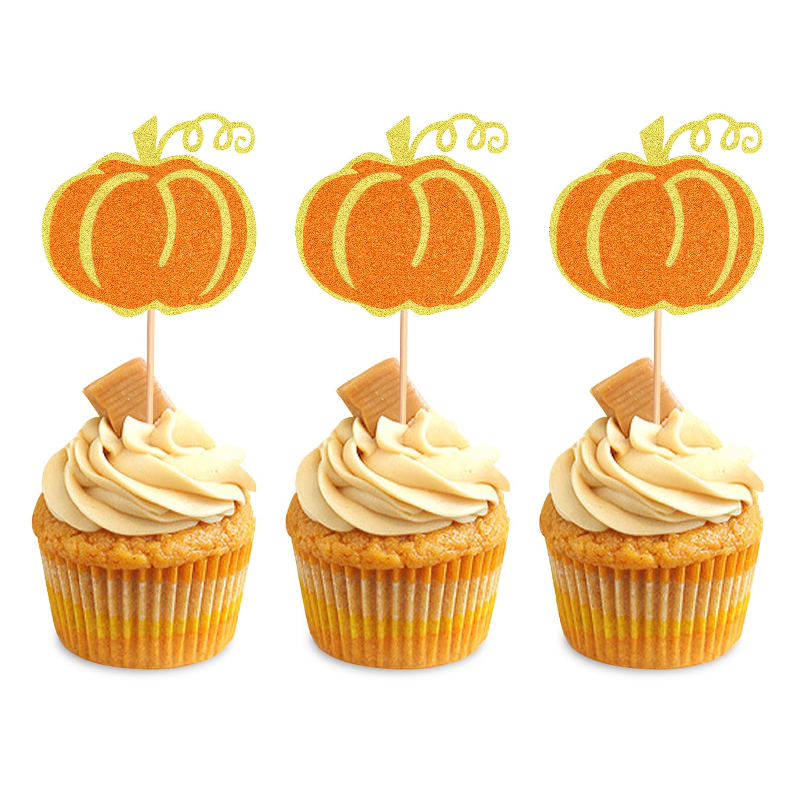 24 Pack Pumpkin Cupcake Toppers for Baby Shower, Birthday Party & Gender Reveal - Fall Themed Cupcake Decorations for Boys, Girls & Neutral Celebrations - Perfect for Autumn, Halloween & Thanksgiving Desserts