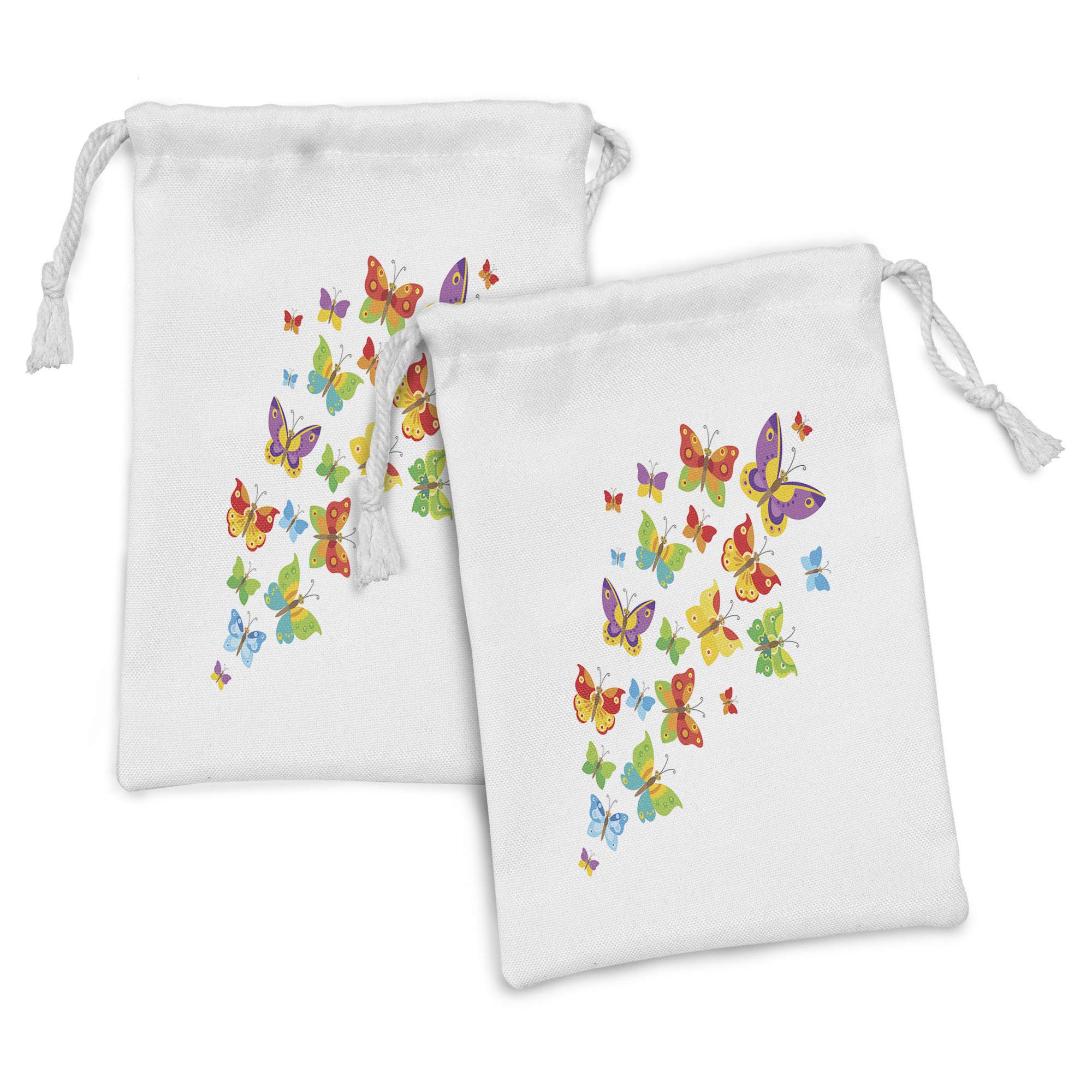 Ambesonne Butterfly Fabric Pouch Set of 2 - Rainbow Color Cartoon Butterfly Drawstring Bags for Toiletries, Makeup, Jewelry & Travel Essentials (9
