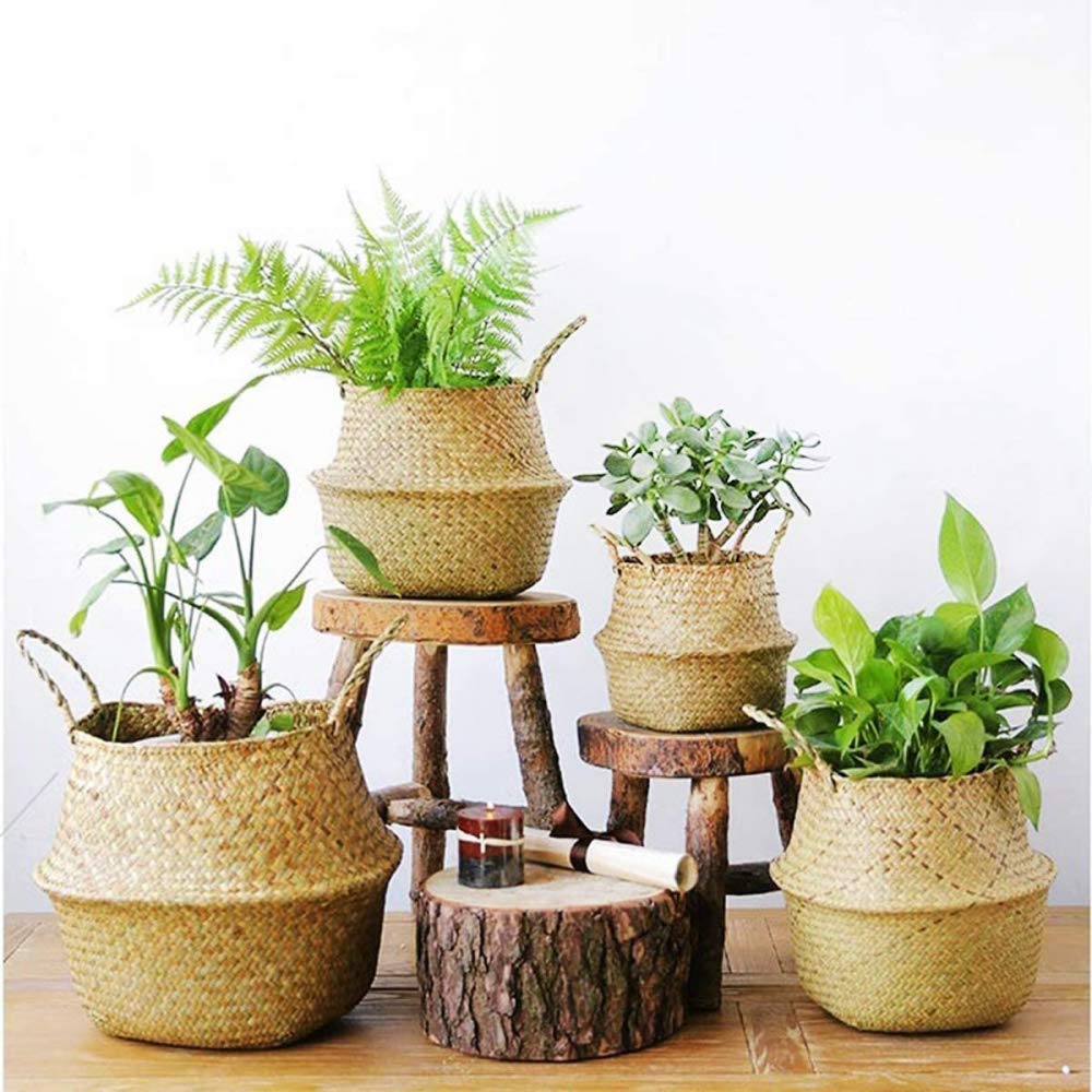 Natural Woven Seagrass Storage Basket - Eco-Friendly Grocery Tote, Laundry Hamper, Picnic Basket & Plant Pot Cover - Perfect for Home Organization, Beach Trips & Boho Decor