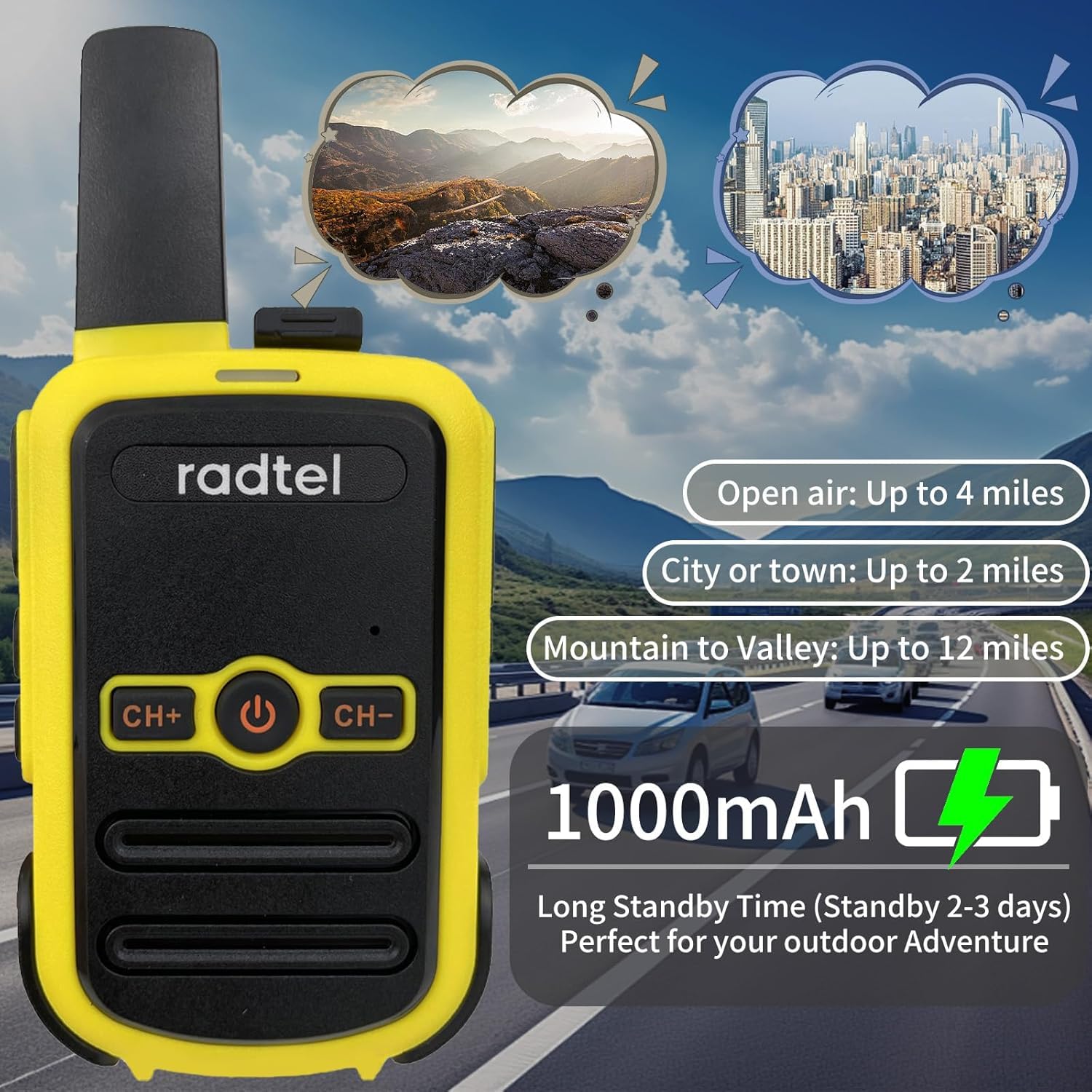 Radtel RT12 PMR 446 Walkie Talkies (4 Pack) - 16 Channel Rechargeable Two-Way Radios with USB Charging, CTCSS/DCS, License-Free for Construction, Restaurant, Supermarket - Yellow | Ideal for Team Communication, Outdoor Activities & Emergency Use