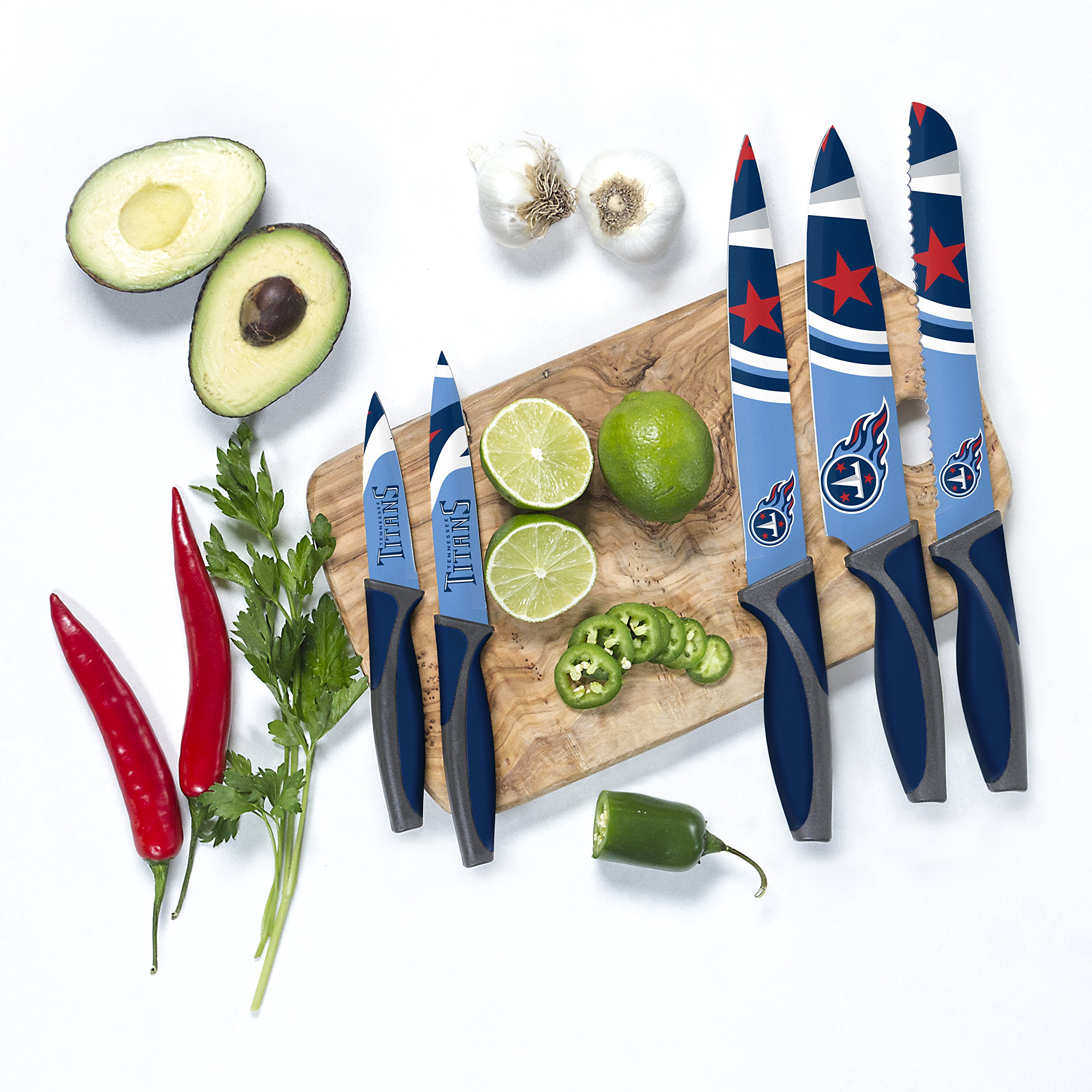 NFL Tennessee Titans Themed Kitchen Knife Set - Officially Licensed Titanium Coated Stainless Steel Knives for Cooking, Slicing & Dicing - Perfect for Game Day Tailgating, BBQ Parties & Titans Fan Gifts