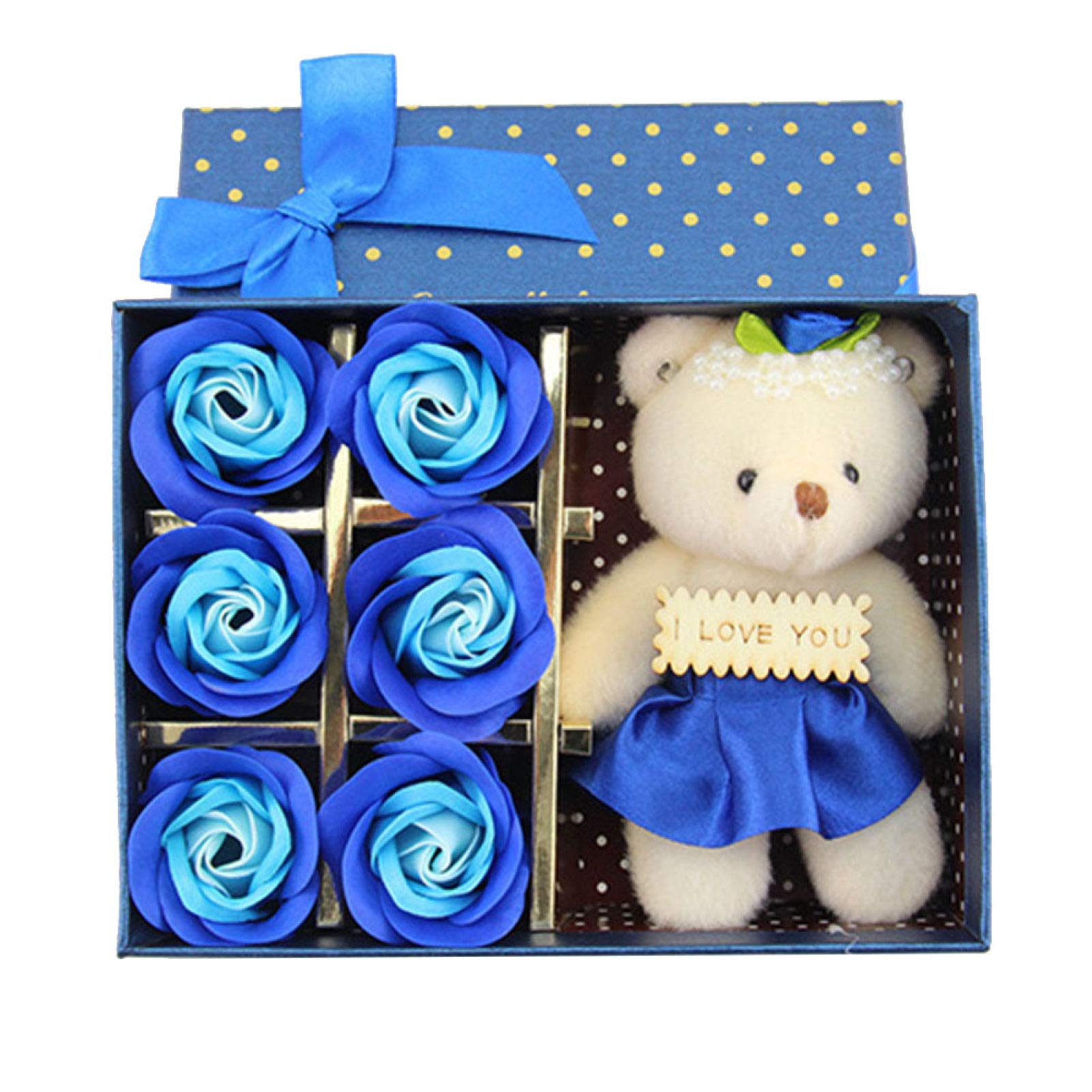 6Pcs Artificial Soap Rose Flower Bear Doll - Romantic Birthday Gift for Women, Valentine's Day Present, Party Decoration | Perfect for Anniversaries, Weddings, and Home Decor