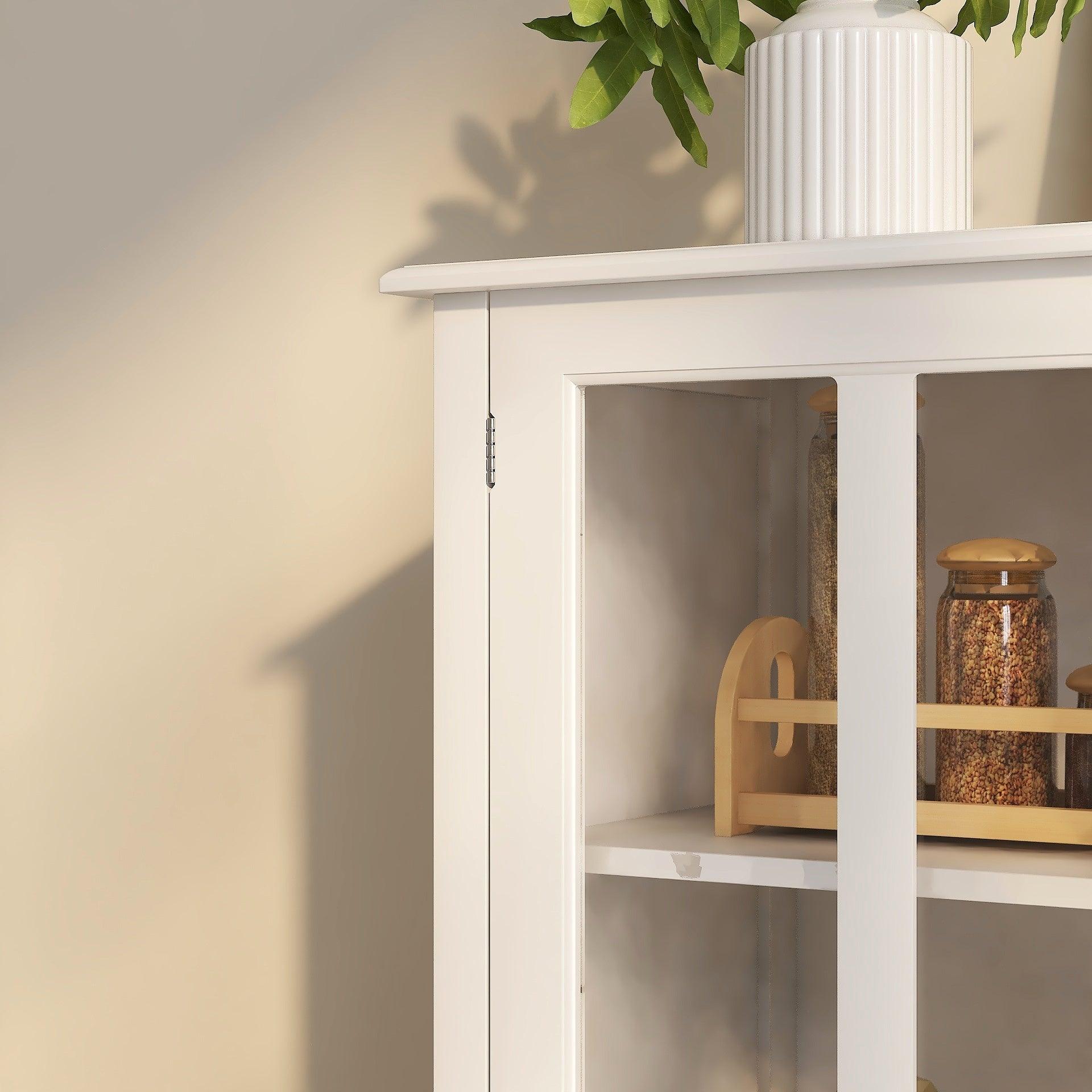 Buffet Storage Cabinet with Double Glass Doors & Unique Bell Handle - Elegant Display & Storage Solution for Dining Room, Kitchen, or Living Room