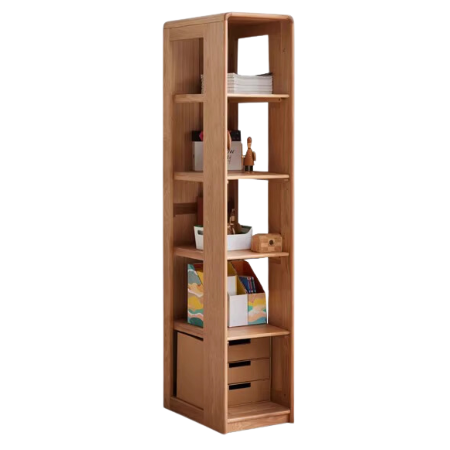 Premium Oak Solid Wood Kids Wardrobe - Multi-Functional Storage Organizer for Clothes, Toys & Books - Perfect for Bedroom, Nursery & Playroom Organization