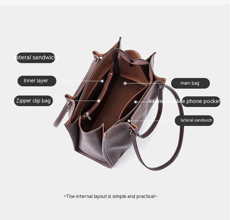 Genuine Leather Large Capacity Tote Shoulder Bag for Women - Stylish & Durable Handbag for Work, Travel & Everyday Use