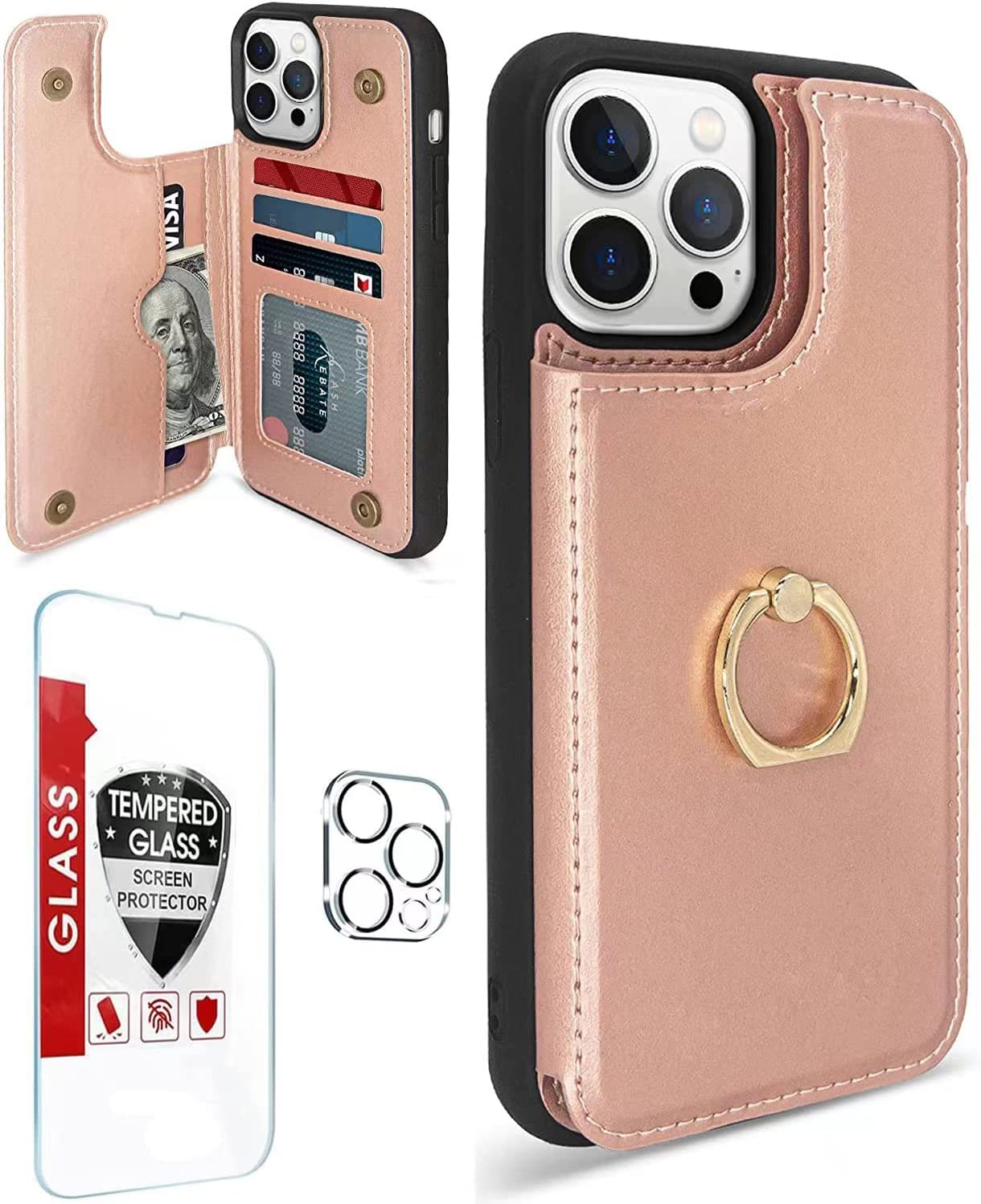 iPhone 14 Pro Max Wallet Case with Card Holder - Military Grade Protection, Flip Cover in Pink - Perfect for Everyday Use & Travel Accessories