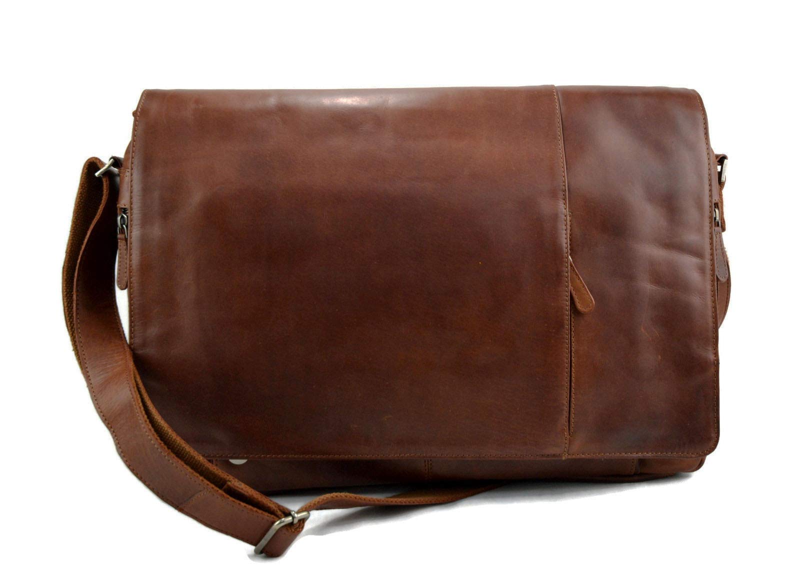 Genuine Italian Leather XXL Shoulder Messenger Bag for iPad & Laptop - Brown Crossbody Satchel for Women & Men - Business Executive Bag, Work, Travel & Daily Commute