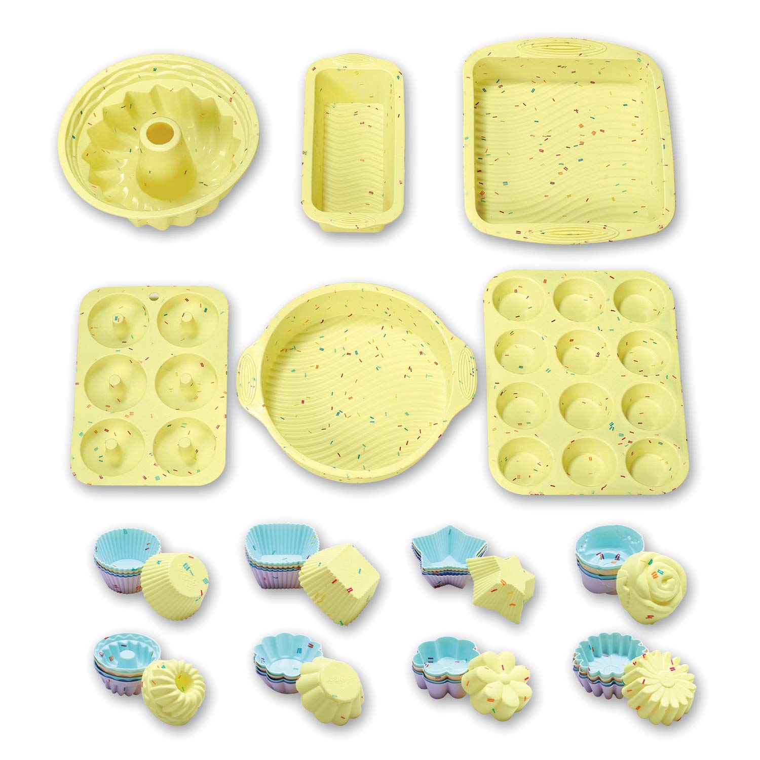46PCS Silicone Bakeware Set - Non-Stick Cake Molds, Baking Pans & Cupcake Liners for Easy Baking | Perfect for Home Kitchen, Party Desserts & Holiday Treats