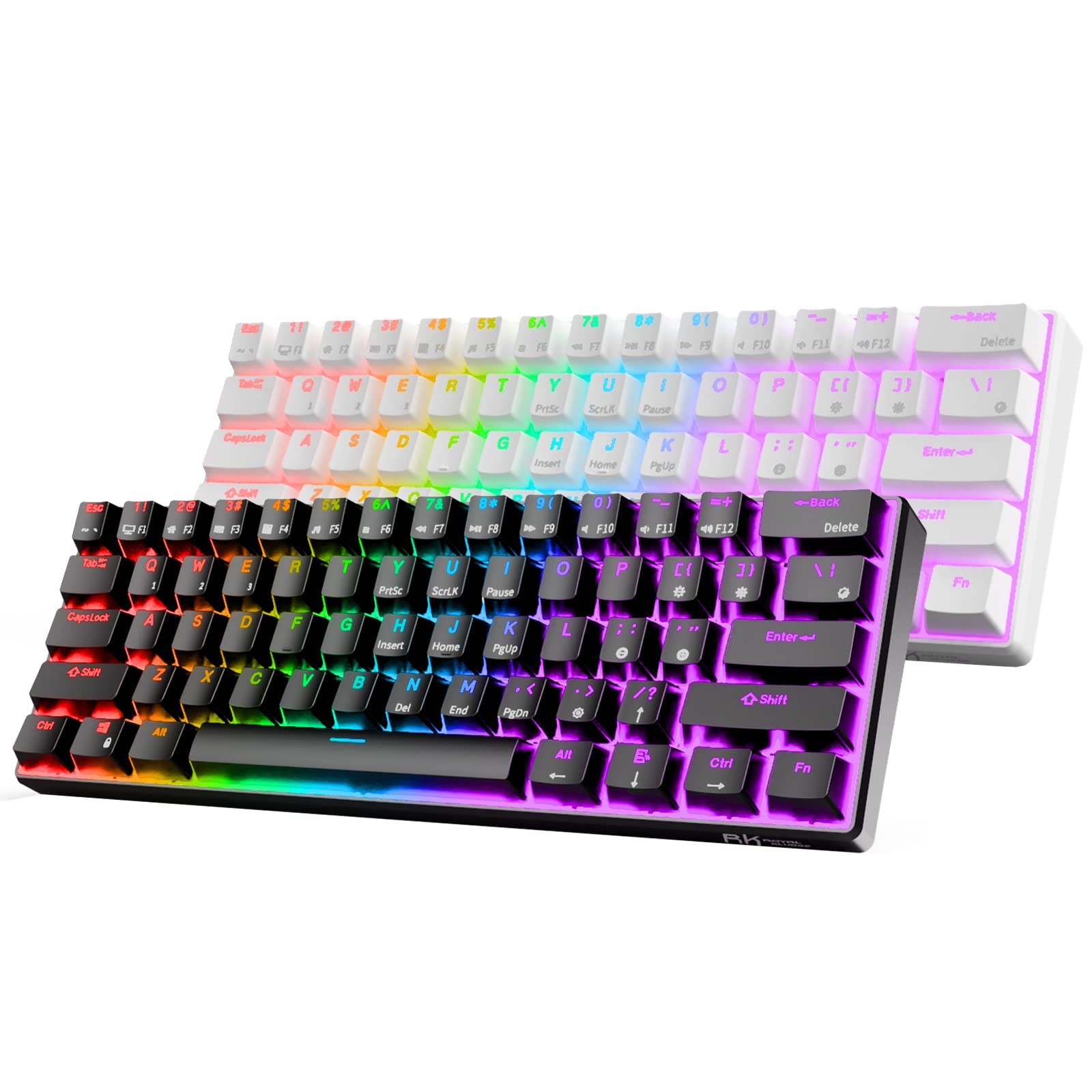 RK ROYAL KLUDGE RK61 60% Wireless Mechanical Keyboard - Black & White Combo, RGB Backlit, Hot-Swappable, Bluetooth/2.4G/USB-C 3 Modes - Compact Gaming Keyboard for PC, Mac, Laptop, Office & Esports
