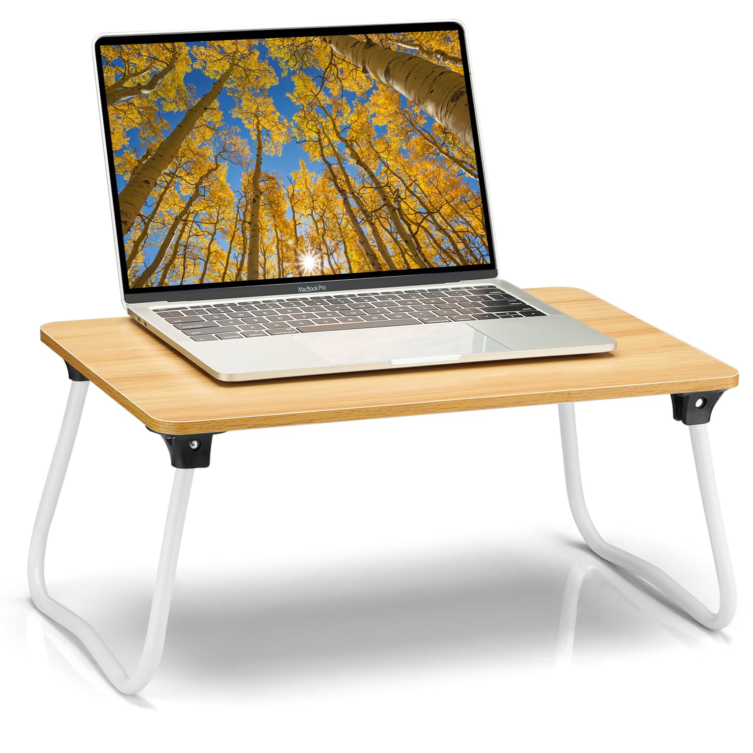 Foldable Lap Desk for Laptop & Tablet - Portable Lightweight Wooden Tray for Bed, Sofa, Couch & Floor - Breakfast Serving Tray & Workspace - Perfect for Home Office, Remote Work & Dining in Bed