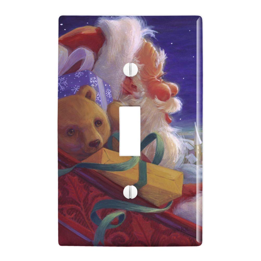 Christmas Santa Claus Sleigh Ride Plastic Wall Decor Light Switch Plate Cover - Holiday Home Decor for Bedroom, Living Room, and Office