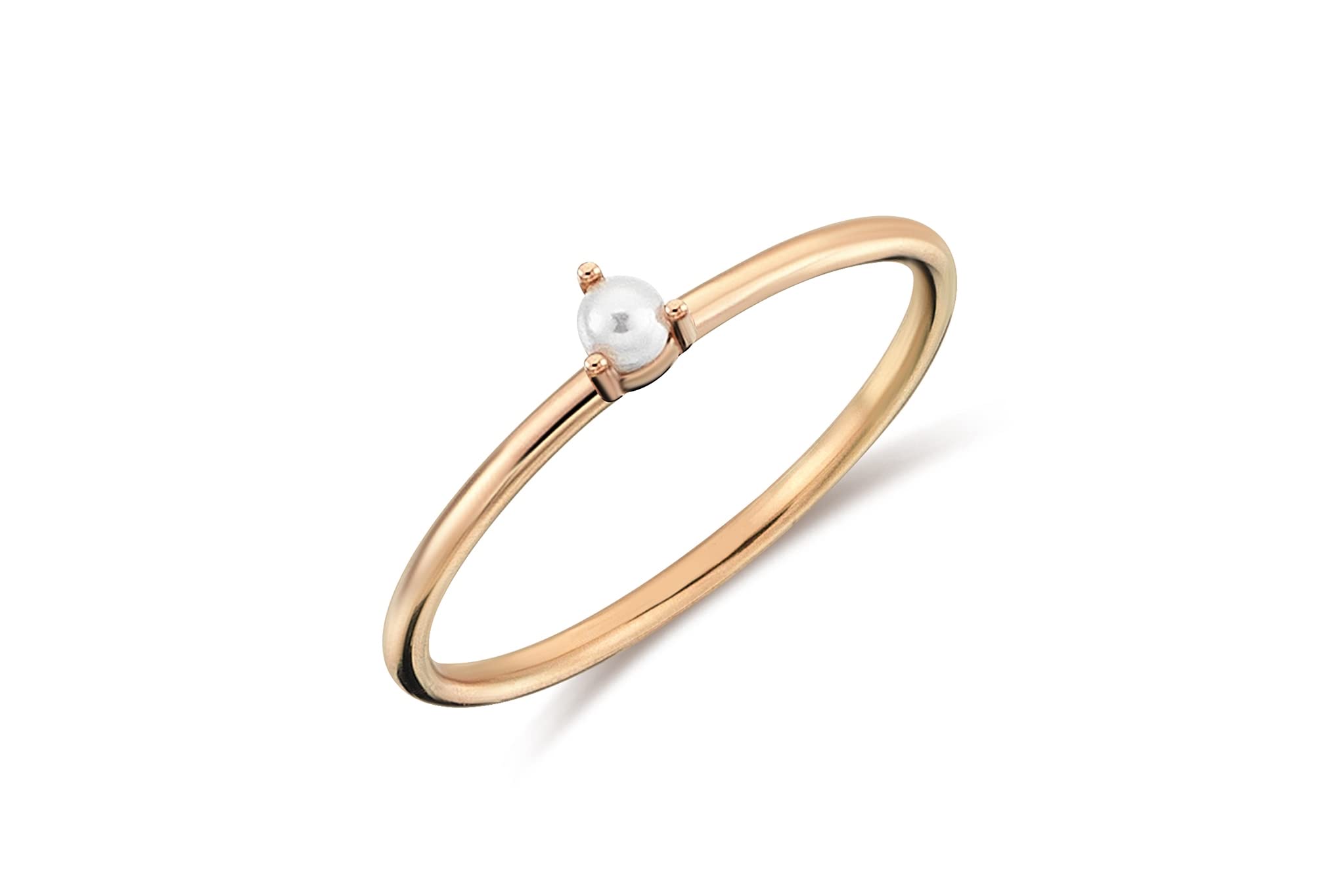 14K Solid Gold Pearl Ring for Women - Elegant Stackable Real Gold Rings - Fine Jewelry Gift for Her - Perfect for Weddings, Anniversaries & Special Occasions