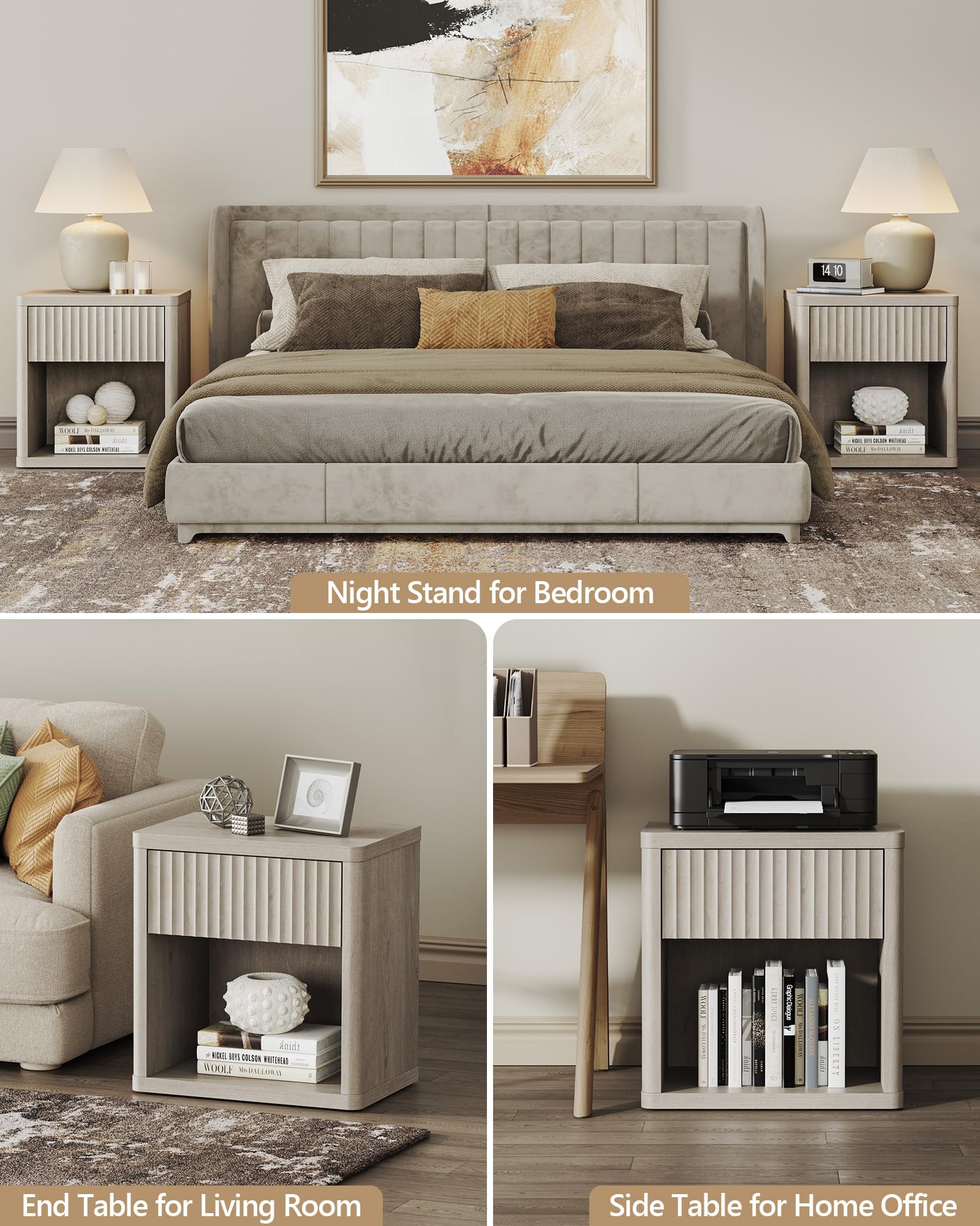 SICOTAS Set of 2 Modern Nightstands with Drawer Storage - 22.7