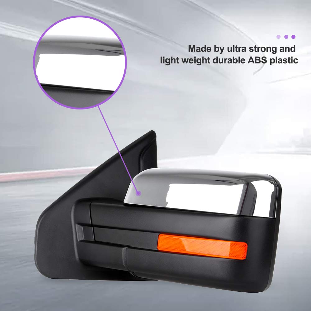 INEEDUP Towing Mirrors for Ford F-150 2004-2014 - Power Adjustable Heated Side Mirrors with Turn Signal Lights (Left & Right) - Perfect for Enhanced Visibility & Safety While Towing Trailers or Large Loads