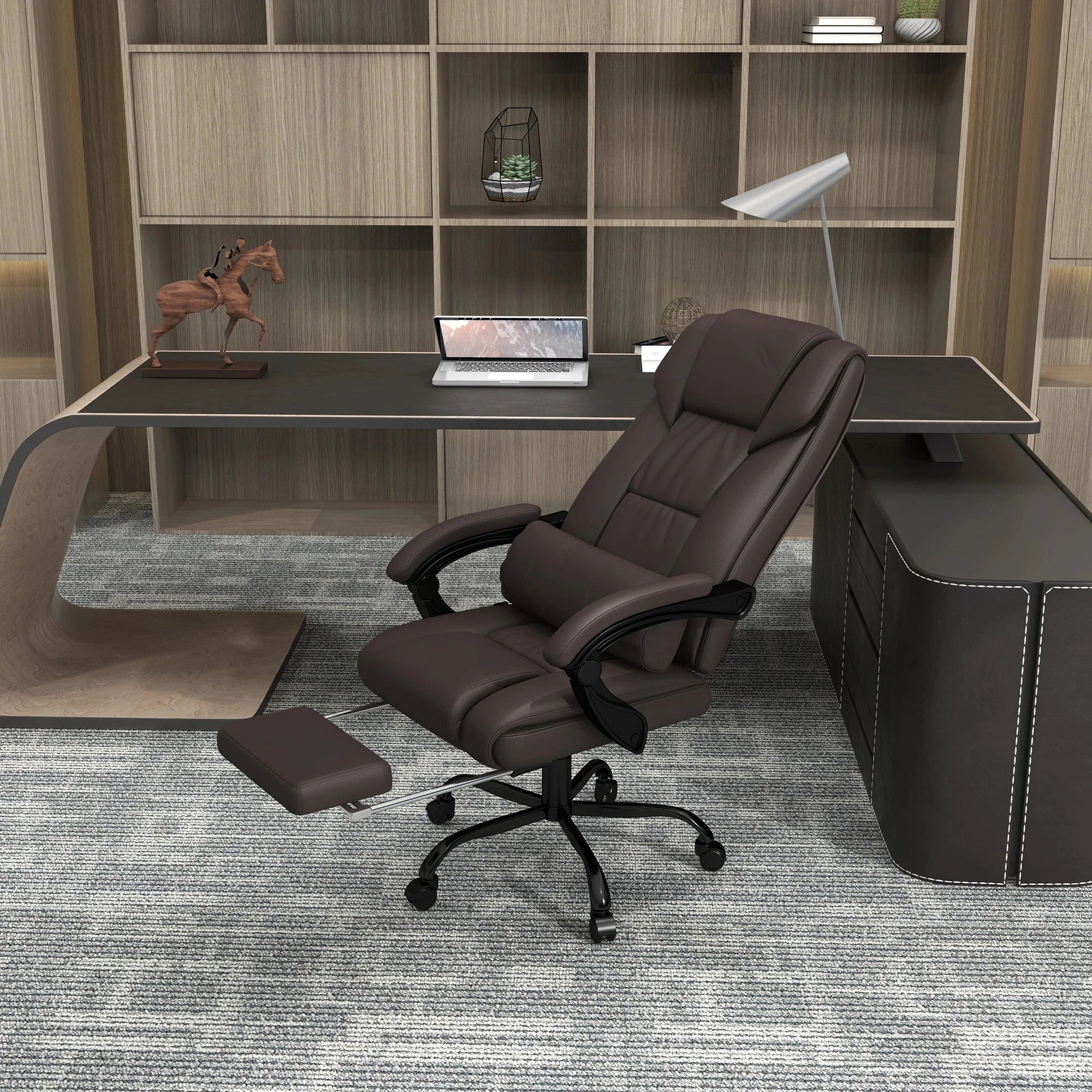 6-Point Vibration Massage Faux Leather Office Chair - Brown Ergonomic Executive Chair for Home & Office Use - Perfect for Long Work Hours & Back Pain Relief