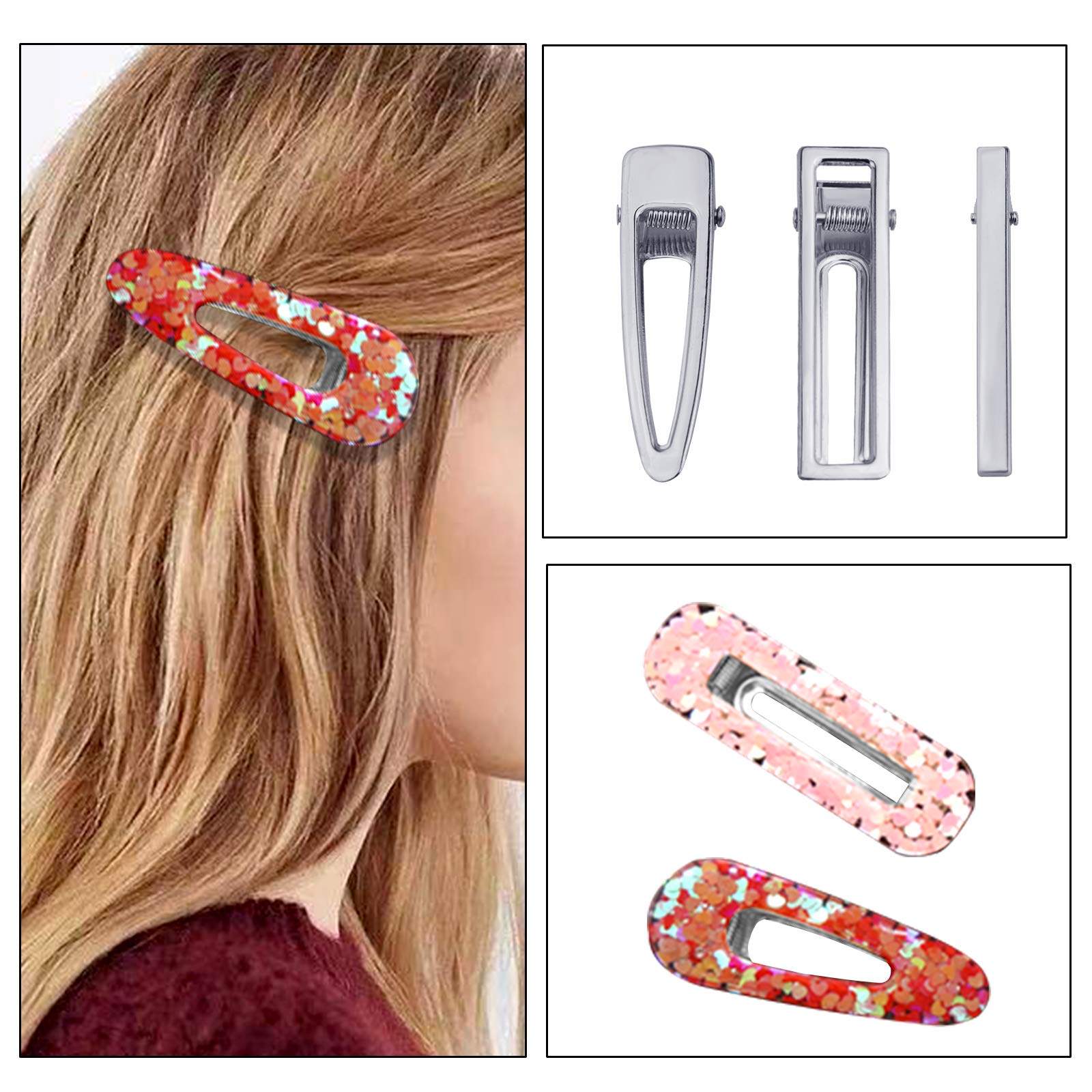60PCS Silicone Resin Hair Clips with Pearl Decorations - DIY Hair Bow Clips for Girls & Women (Silver) | Perfect for Parties, Weddings, and Daily Hair Styling