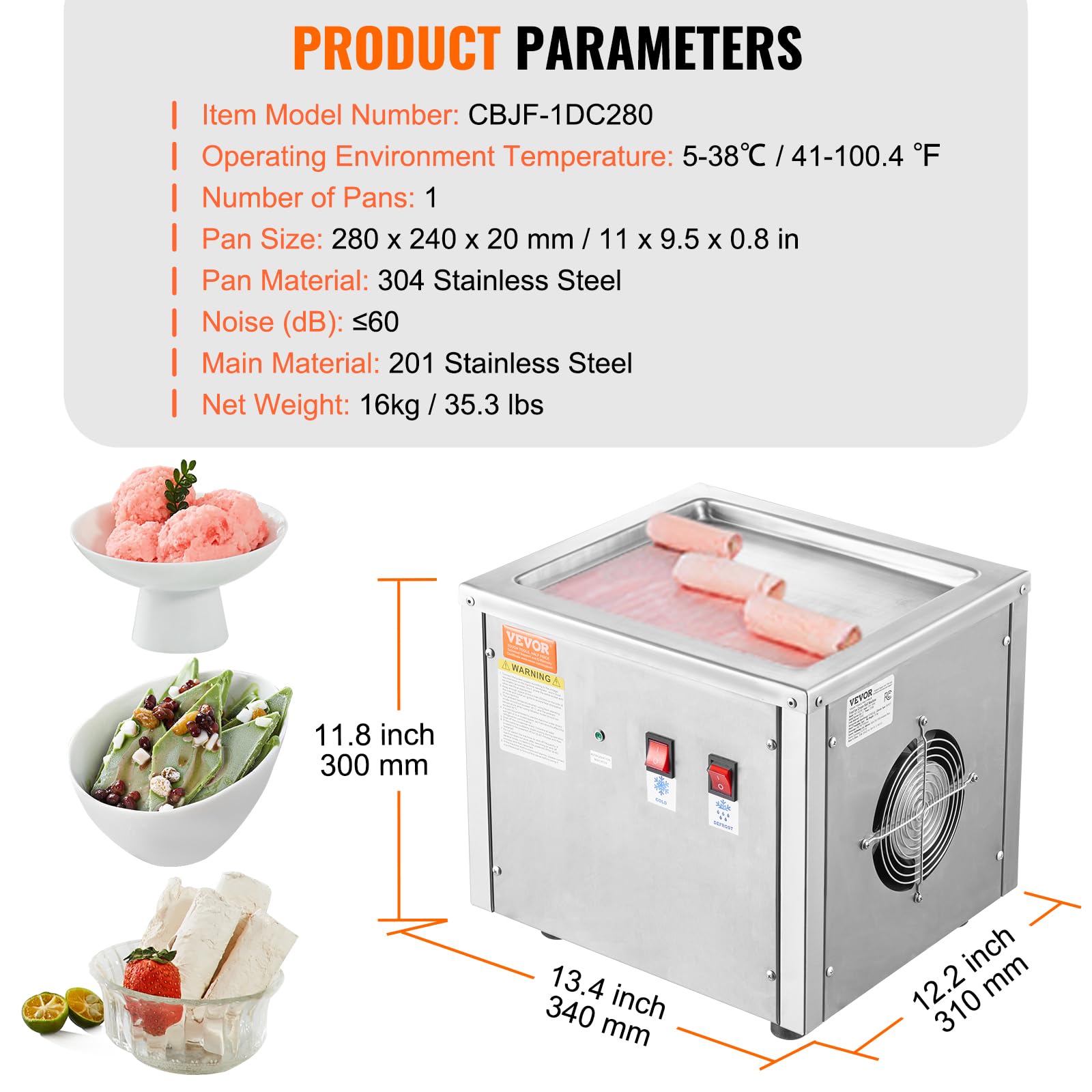 VEVOR Commercial Ice Cream Roll Maker Machine 220W, 9.4