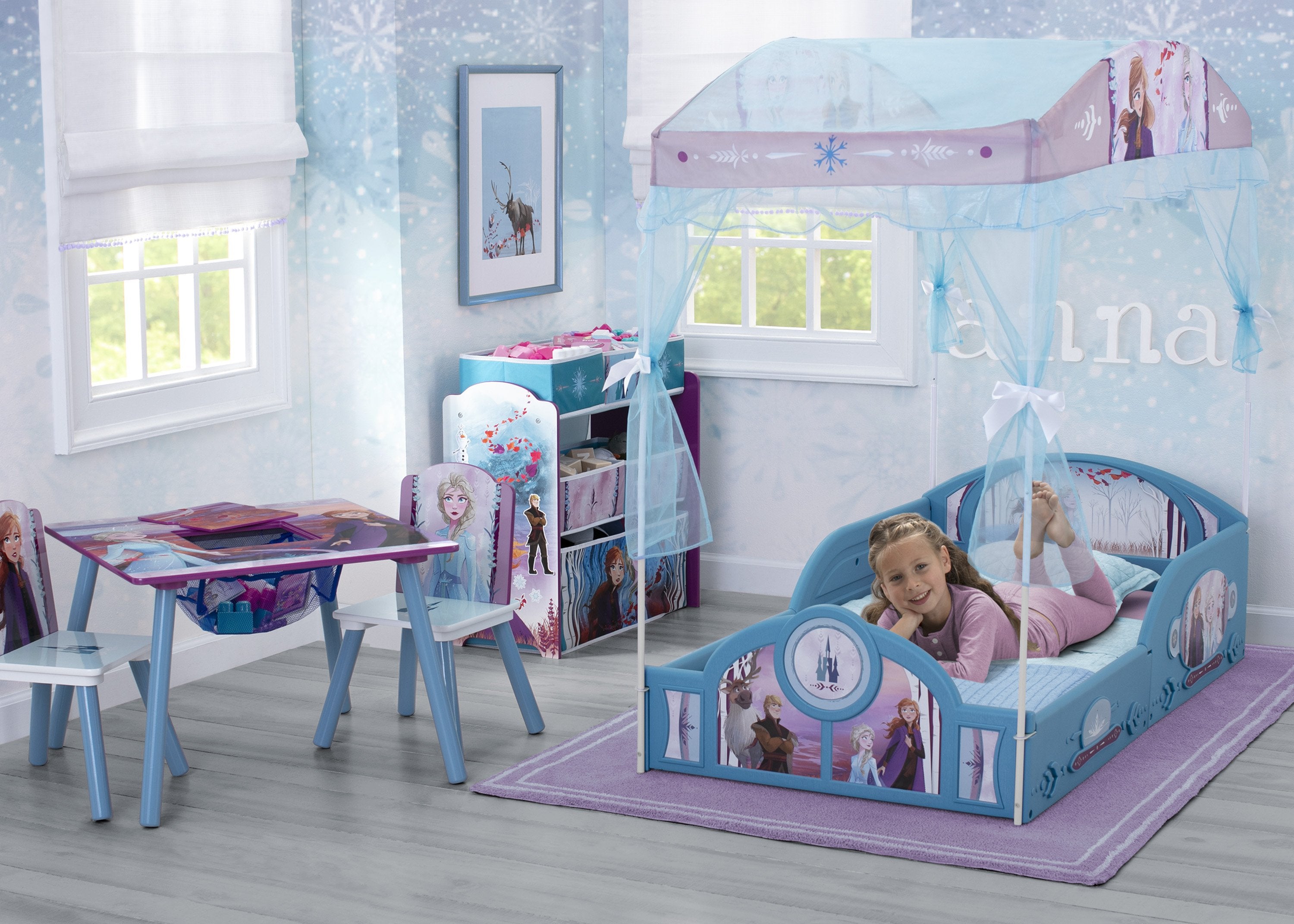 Disney Frozen 2 Toddler Bed with Canopy - Plastic Sleep and Play Bed for Kids by Delta Children - Perfect for Princess-Themed Bedrooms and Toddler Sleepovers