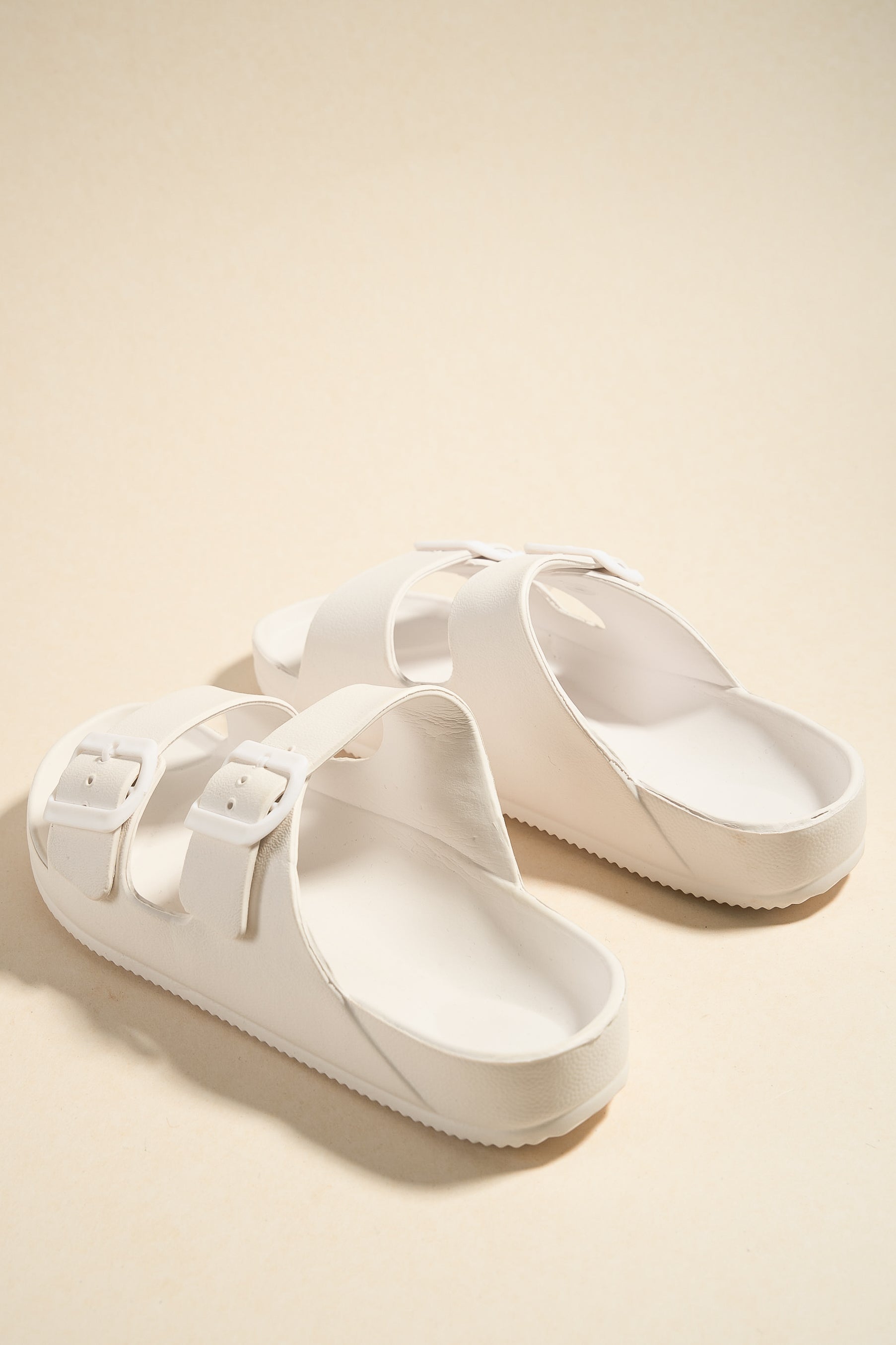 Comfortable White Double Buckle Slides for Men & Women - Perfect for Beach, Pool, and Casual Summer Outfits