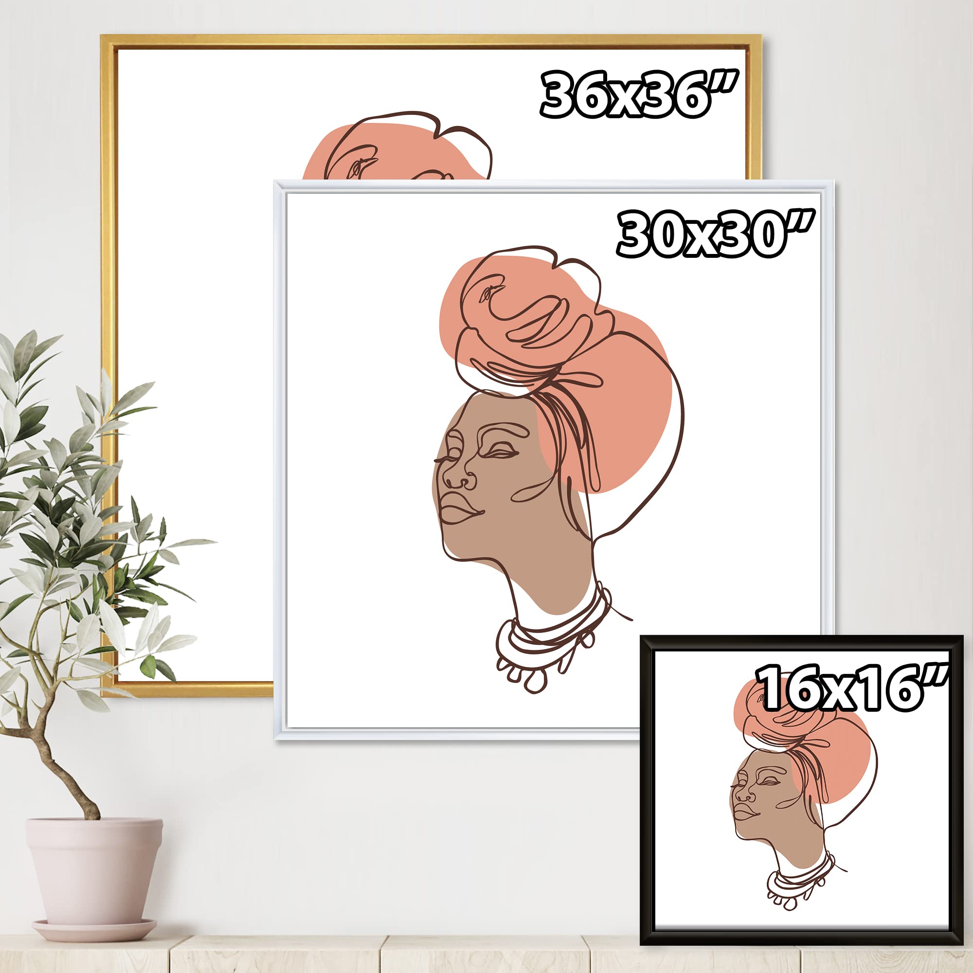 One Line Portrait of African American Woman IV - Modern Framed Canvas Wall Art Print for Living Room, Bedroom & Office Decor | DesignQ