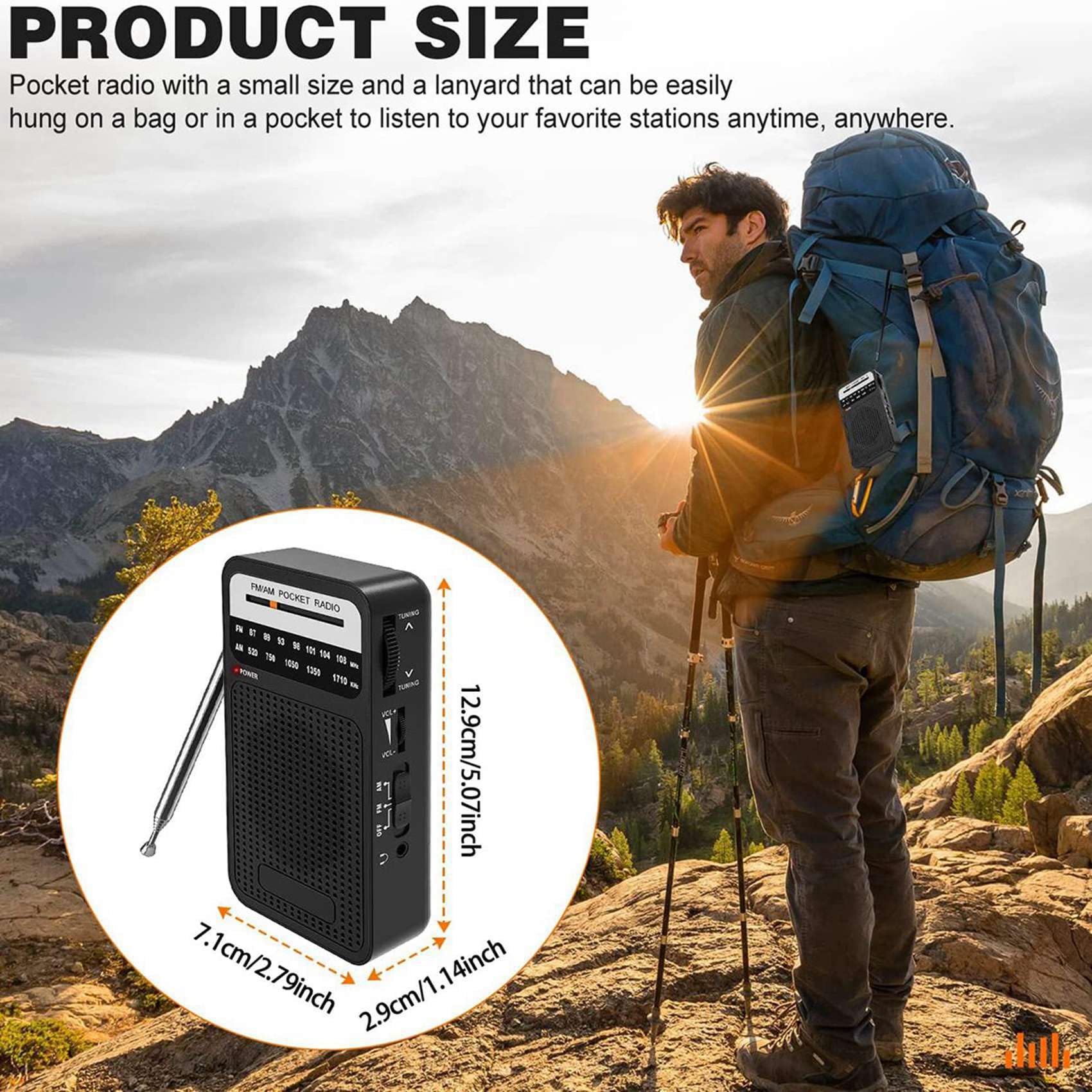 Prakti 3X AM/FM Pocket Radio with Loudspeaker & Headphone Jack - Portable Transistor Radio for Indoor, Outdoor, Camping, Emergency & Travel Use