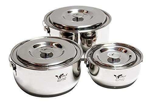 BUFFALO 3-in-1 Stainless Steel Cooking Pot Set (6-Piece, 3.8L, Silver) - Perfect for Camping, RV Trips & Small Kitchen Cooking