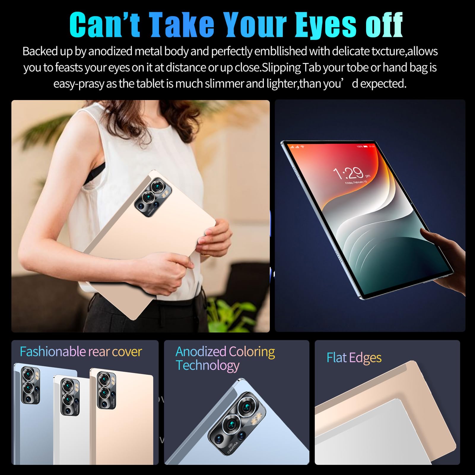10.1 Inch Android Tablet with 6GB RAM 128GB Storage - Full HD 1080P Display, Octa-Core Processor, 4G LTE Calling, Android 13 OS, Expandable Memory - Perfect for Work, Study, and Entertainment