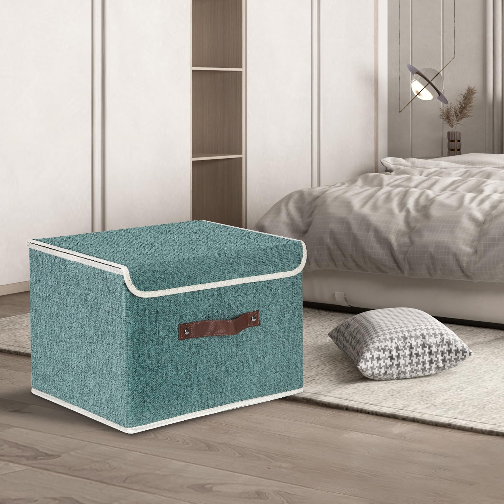 Foldable Fabric Storage Boxes 5-Pack with Lids - Closet, Office & Toy Organization - Aqua Deep