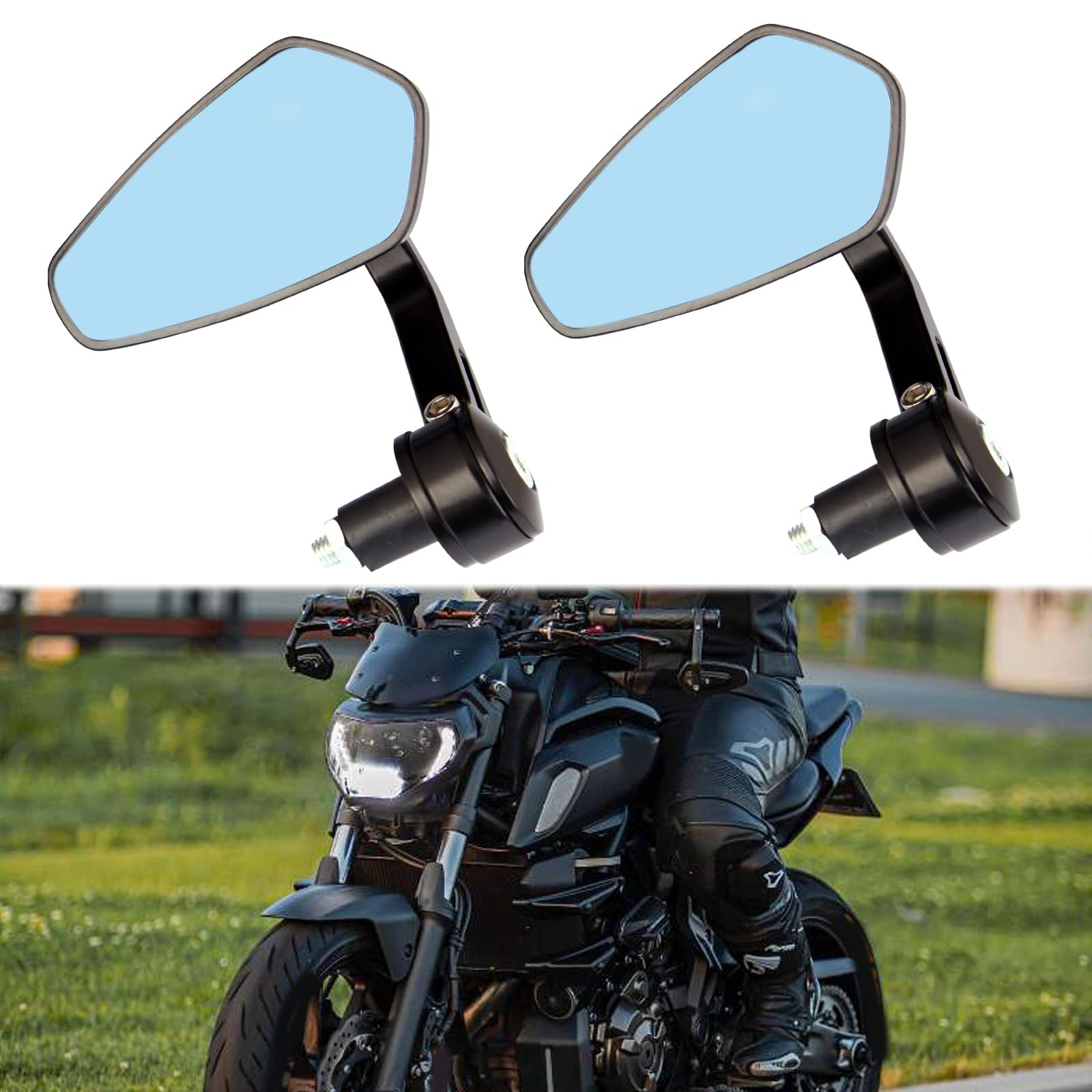 Universal Black Motorcycle Bar End Side Mirrors - Compatible with Honda, Suzuki, Yamaha, Kawasaki, Victory & Harley Davidson - Perfect for Cruisers, Scooters & Street Bikes - Enhances Safety & Style on the Road