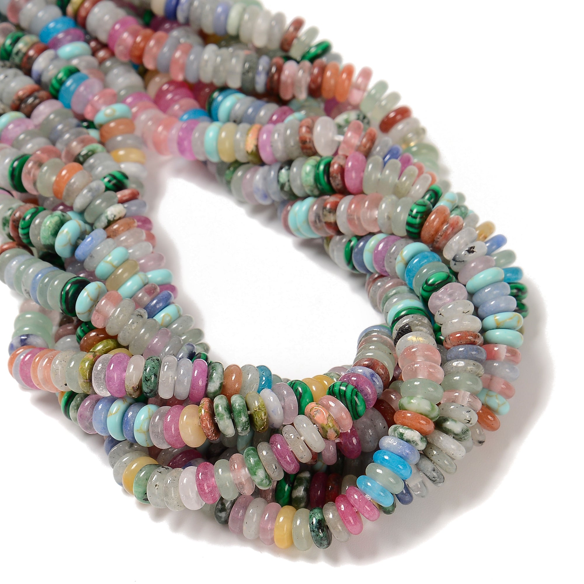 2x6mm Mixed Gemstone Smooth Rondelle Beads - 15.5 Inch Strand for Jewelry Making, Bracelets & DIY Crafts