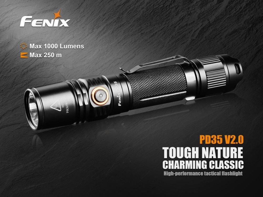Fenix PD35 V2.0 1000 Lumen Tactical Flashlight with 2 Rechargeable Batteries, X2 Charger & CR123A Batteries - Perfect for Camping, Hiking, Emergency & Outdoor Adventures