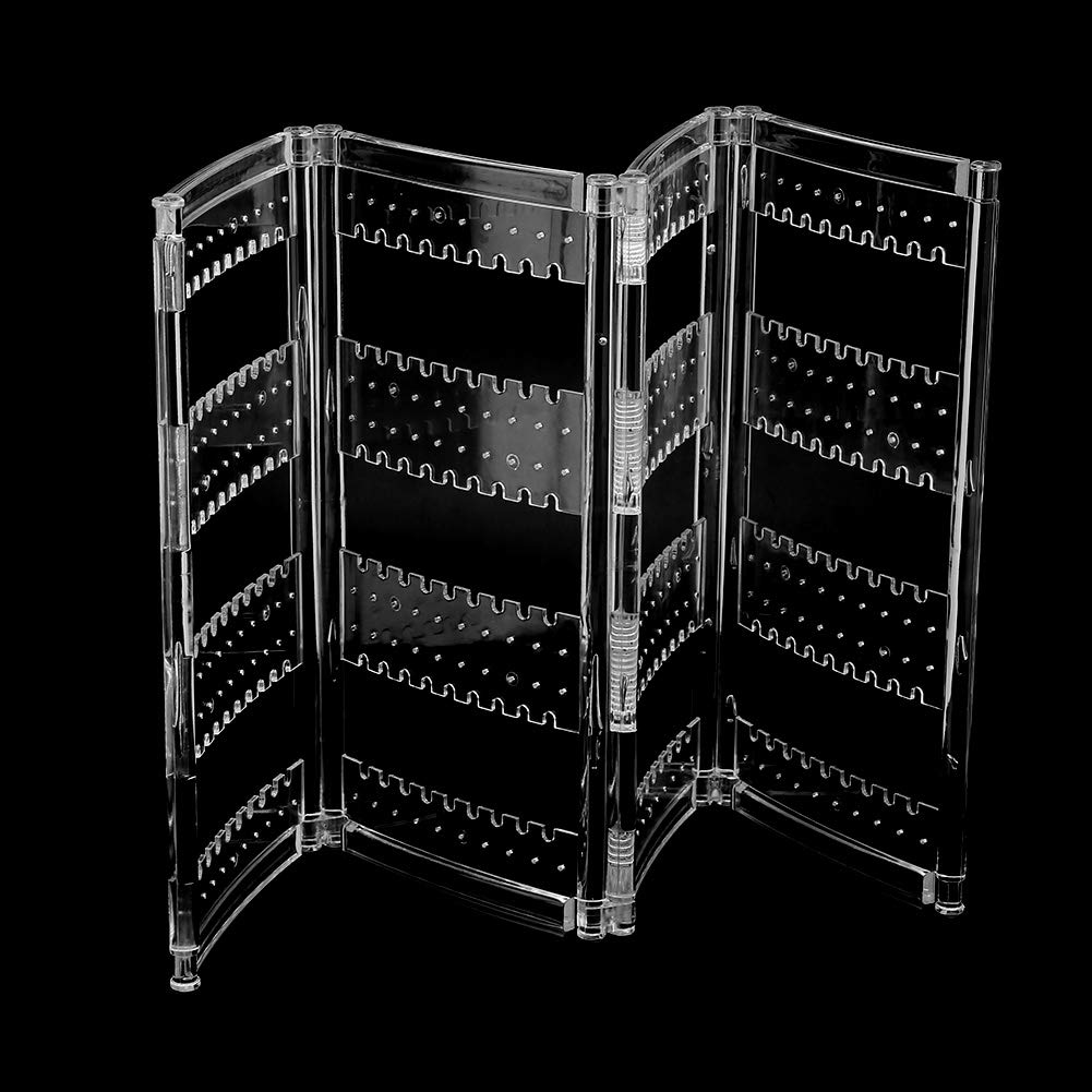 Foldable 4-Panel Jewelry Display Stand - Transparent Earring Organizer & Storage Rack for Ear Studs, Perfect for Boutique, Craft Shows and Home Decor (Transparent)