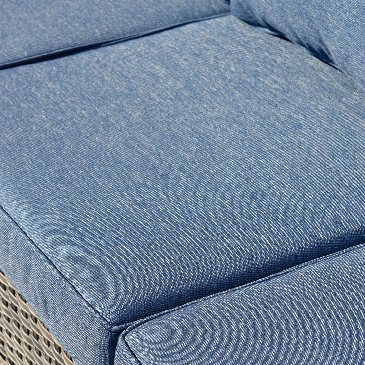 5-Piece All-Weather Wicker Patio Furniture Set - Outdoor Conversation Sofa with 2 Chairs & 2 Ottomans - Grey Wicker & Denim Blue - Perfect for Garden, Backyard, Deck & Poolside Relaxation