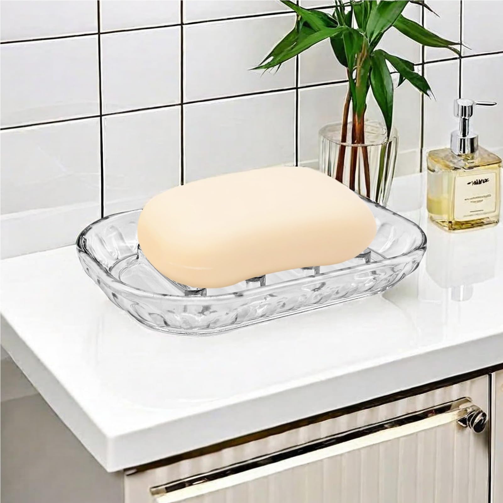 AMUONTY 2 Pack Clear Soap Dish Holder for Bar Soap - Bathroom & Shower Soap Tray, Kitchen Sink Soap Dish Organizer - Perfect for Bathroom Counter, Shower Shelf & Kitchen Decor