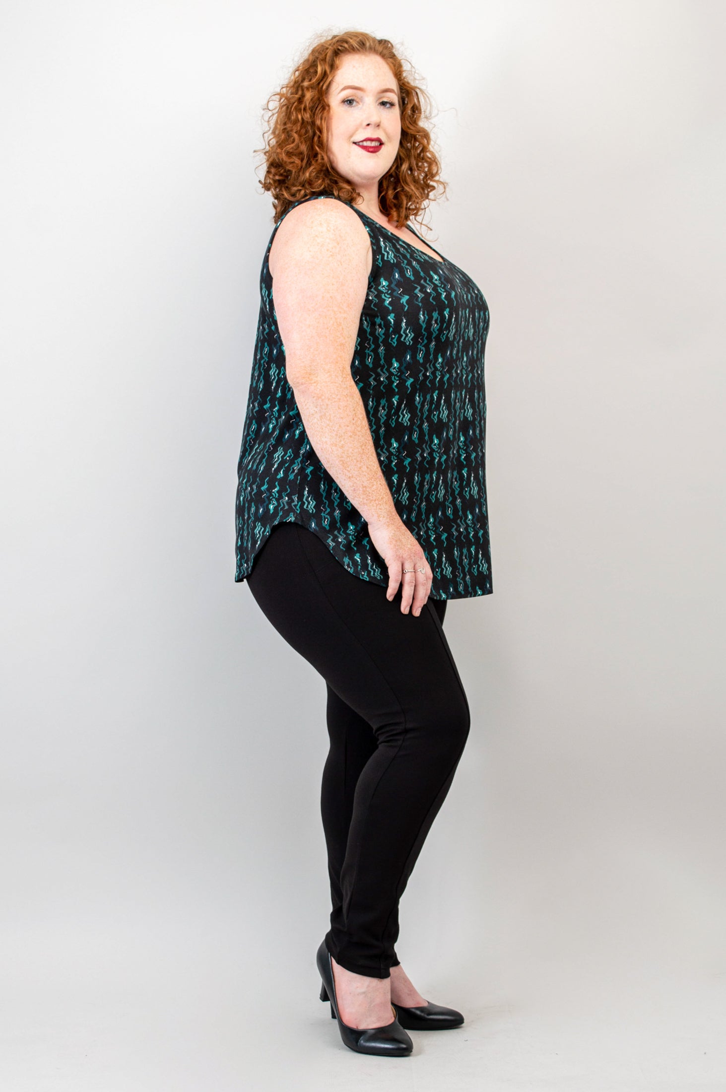 Jazz Tank Top - Teal Abstract Print Bamboo Fabric - Women's Casual Wear for Summer, Beach, and Music Festivals