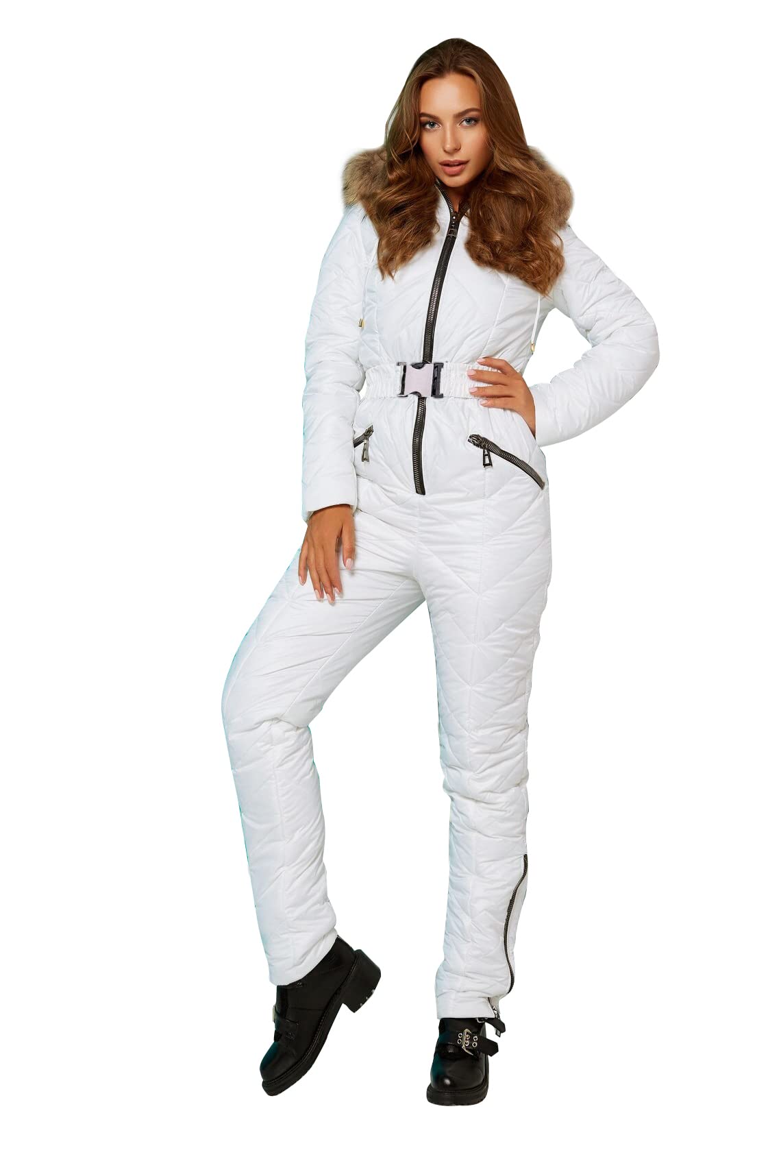 Yousify Women's Winter Ski Suit - One Piece Hooded Snowsuit with Fur Collar for Skiing, Snowboarding & Outdoor Sports | Waterproof & Warm Winter Coat for Cold Weather Adventures