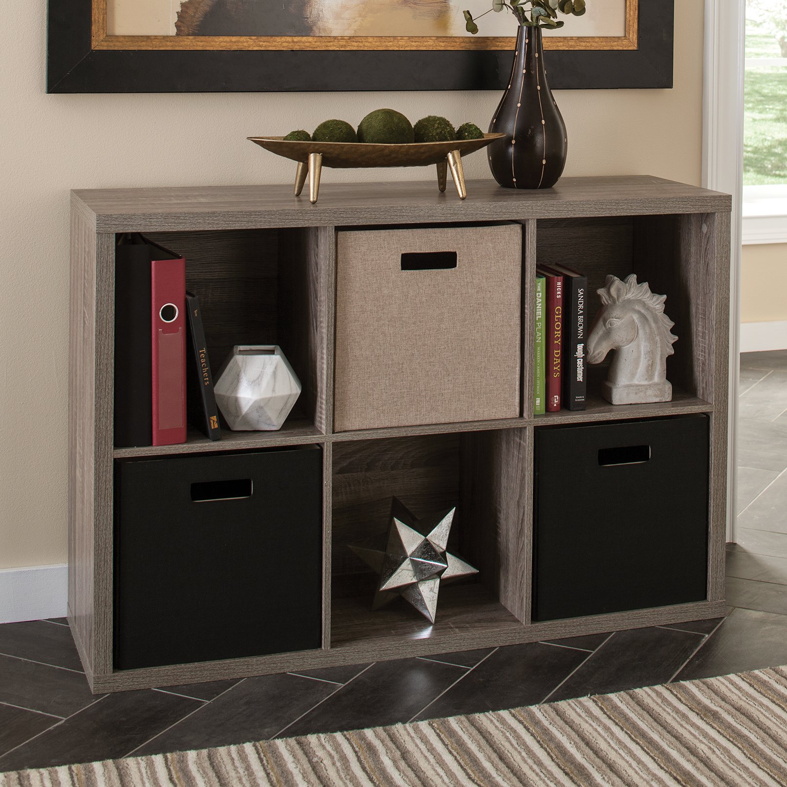 ClosetMaid 6-Cube Storage Shelf Organizer - Wooden Bookshelf with Back Panel for Bedroom, Living Room & Office - Easy Assembly Weathered Gray Home Organization Solution