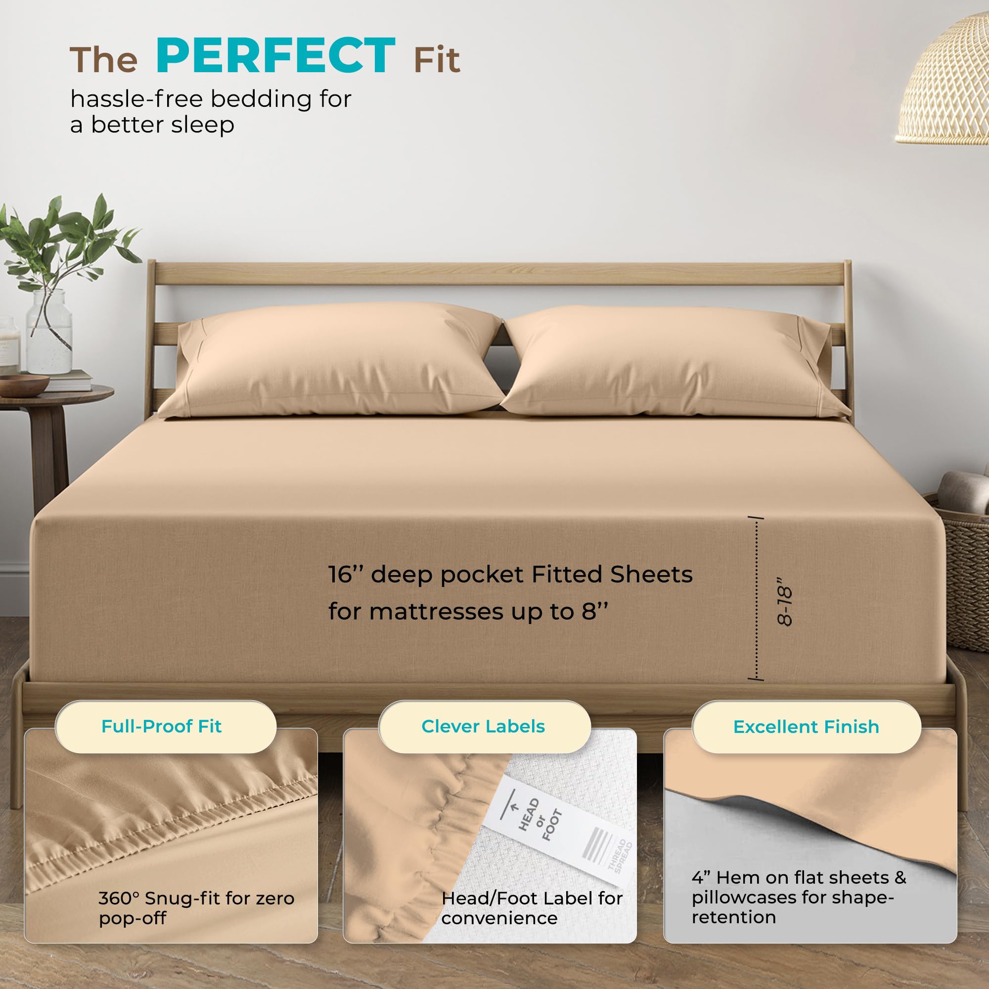 Luxury 100% Egyptian Cotton Sheets Full Size - 800 Thread Count 4-Piece Deep Pocket Sheet Set, Silky Soft Cooling Sateen Weave for Hotel-Quality Comfort, Fits Mattress Up to 18