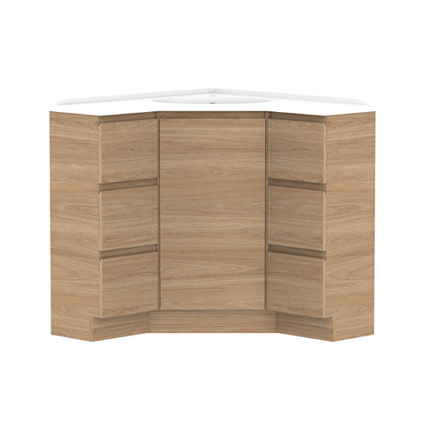 ADP Glacier Lite Door and Drawer Trio Floor Standing Corner Vanity with Cast Marble Top - Modern Bathroom Storage Solution for Small Spaces, Perfect for Apartments and Compact Homes