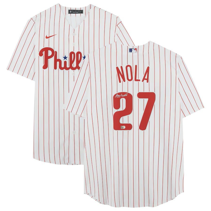 Aaron Nola Autographed Philadelphia Phillies Nike Replica Jersey - Authentic Signed Baseball Memorabilia for Fans & Collectors - Perfect for Game Day, Sports Decor & Gift Giving