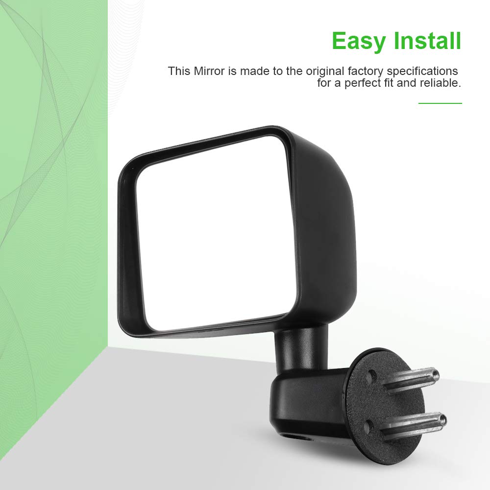 SCITOO Side View Mirrors Replacement for Jeep Wrangler 2007-2017 - Manual Adjustable & Folding, Non-Heated Pair - Perfect for Off-Roading, Daily Commuting & Adventure Driving